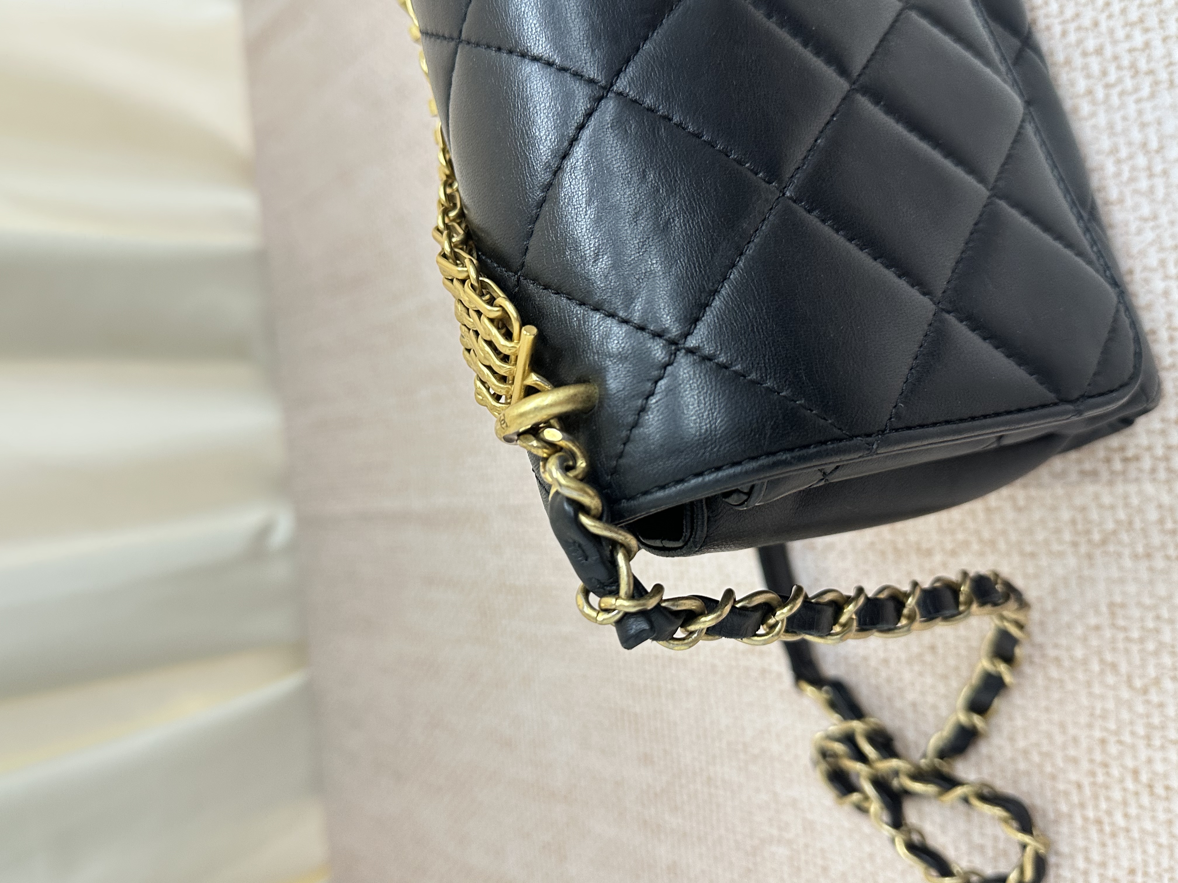 Pre-owned Chanel Crystal Logo Letters Chain Handle Flap Bag/ Product Code: 26041613