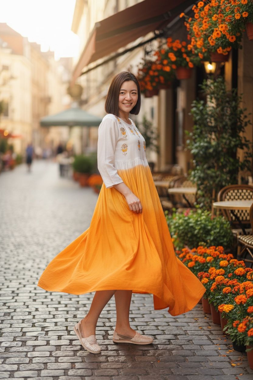 Sunset Gradient Orange Floral Emb Chest OP 49" #1399