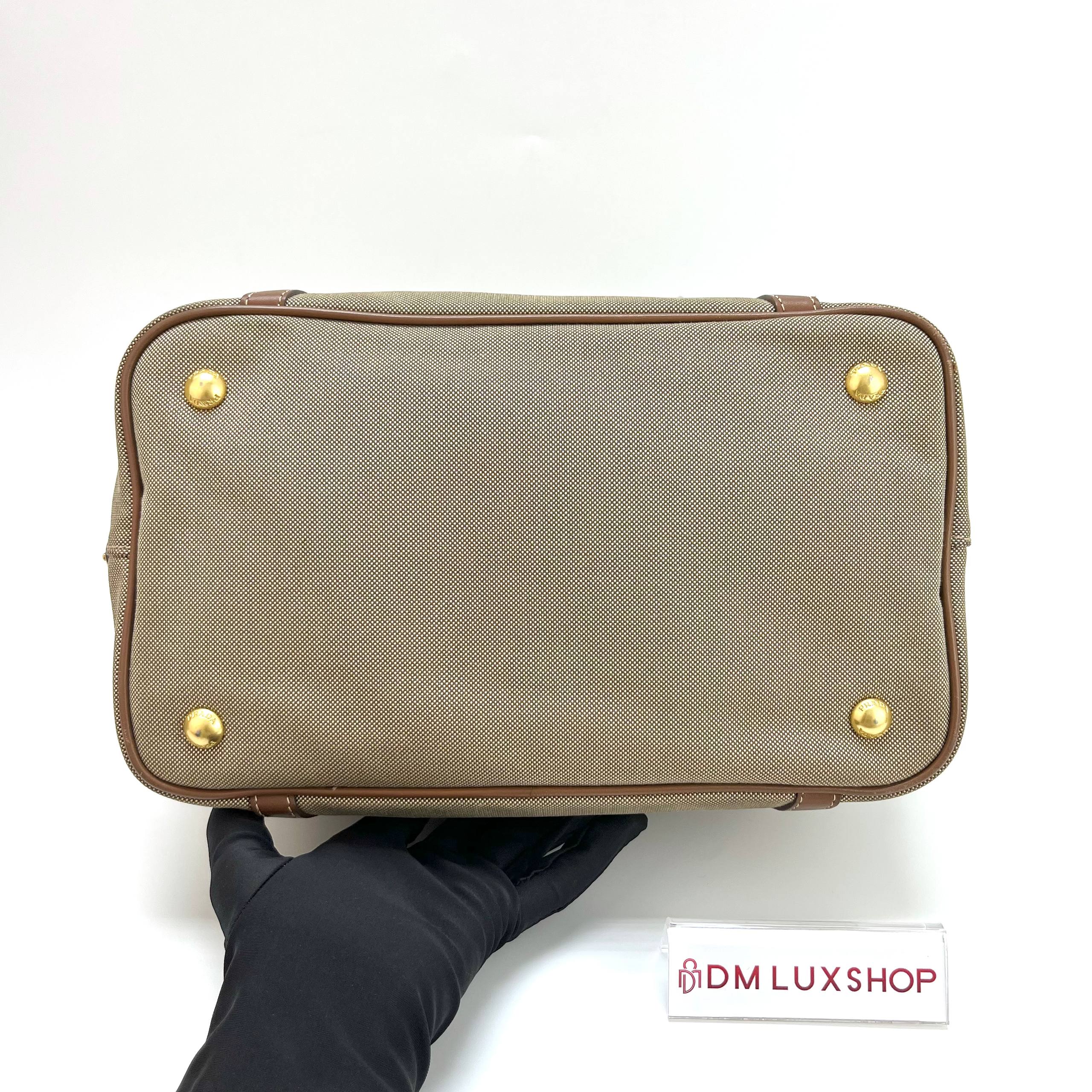 Prada Brown Logo Jacquard Bow Tote Bag GHW