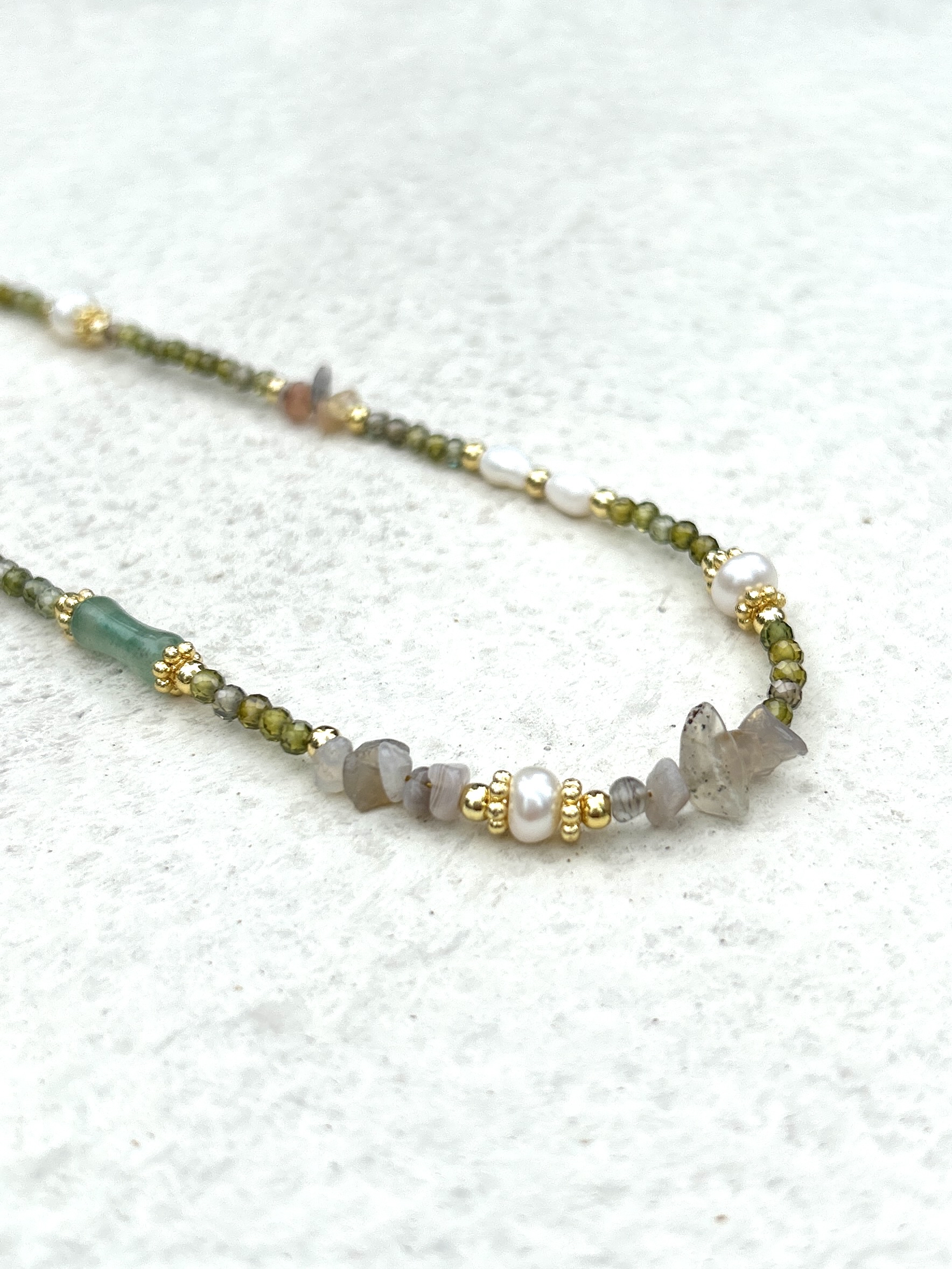 Green stone stainless necklace