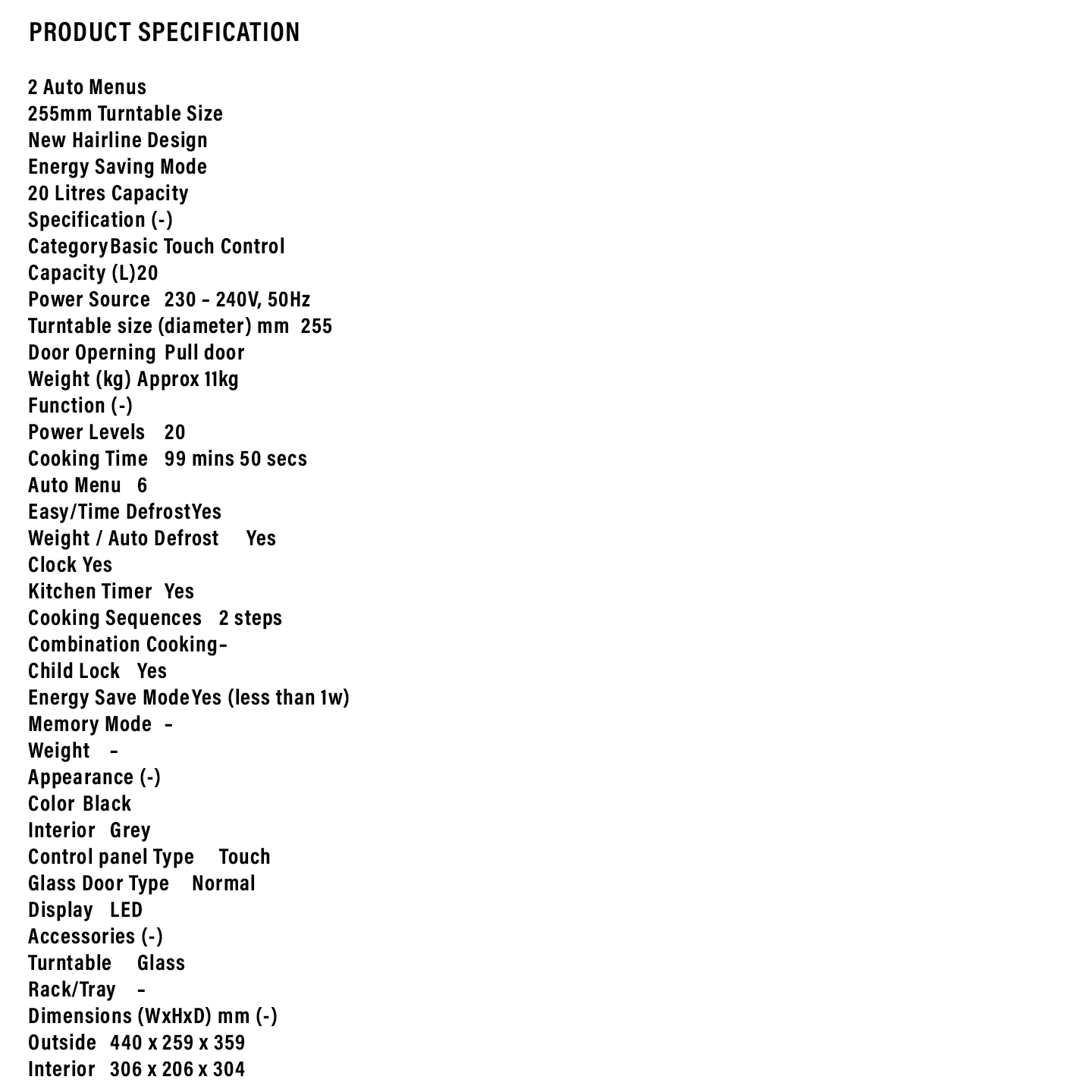 Sharp 23L Flatbed Microwave Oven (R2321FGK)