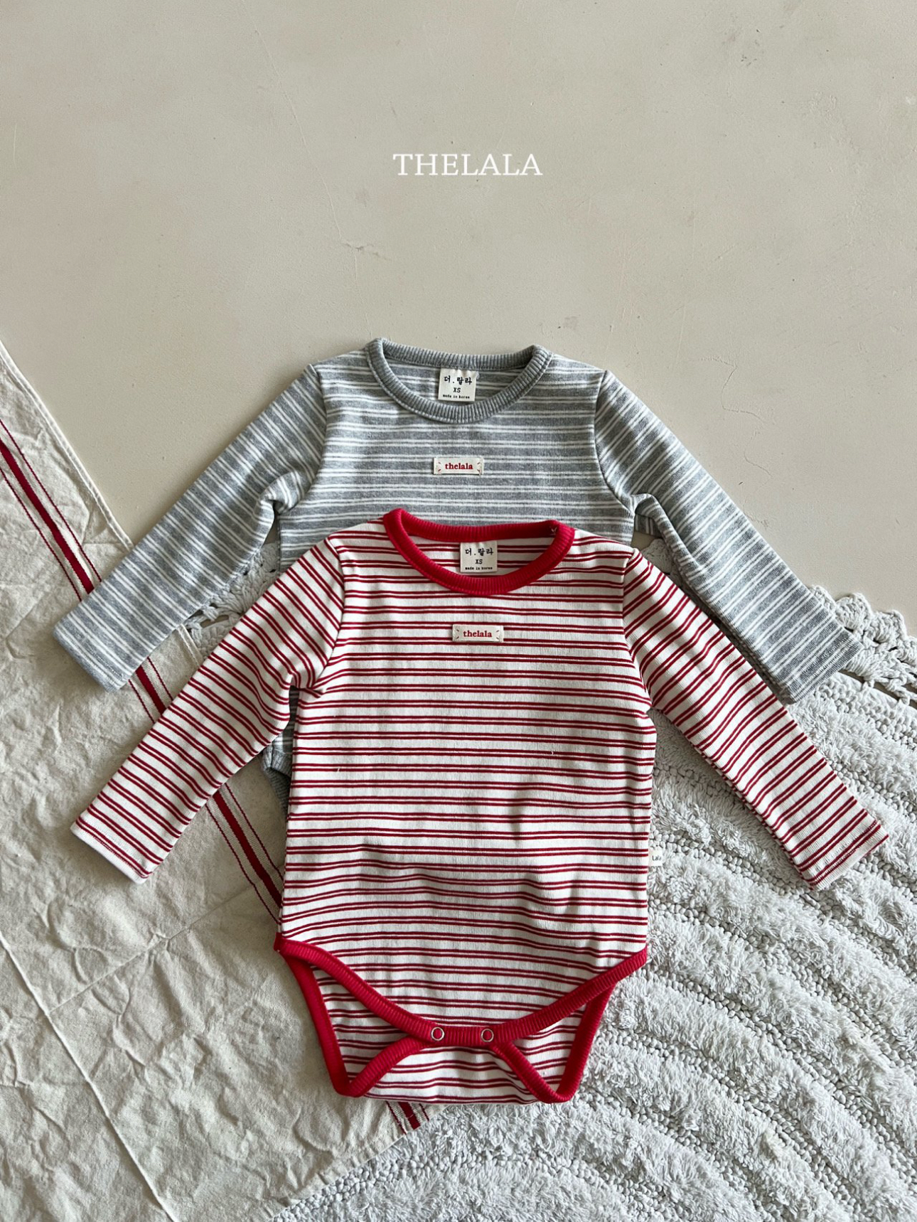 🌸預訂 韓國直送🌸🇰🇷THELALA兩色標籤條紋長袖包屁衣