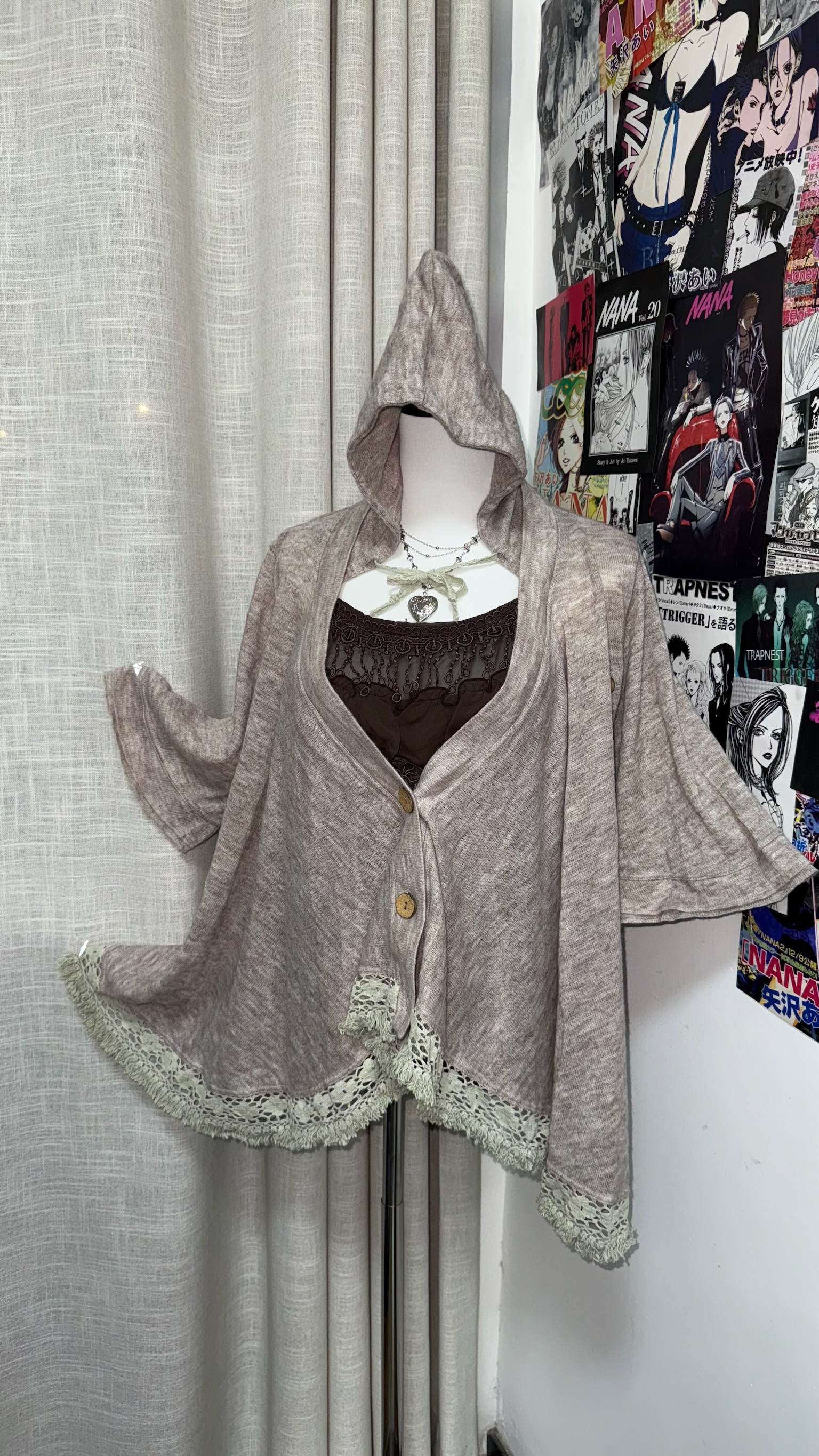 Lightweight Lace-Trim Hooded Cardigan