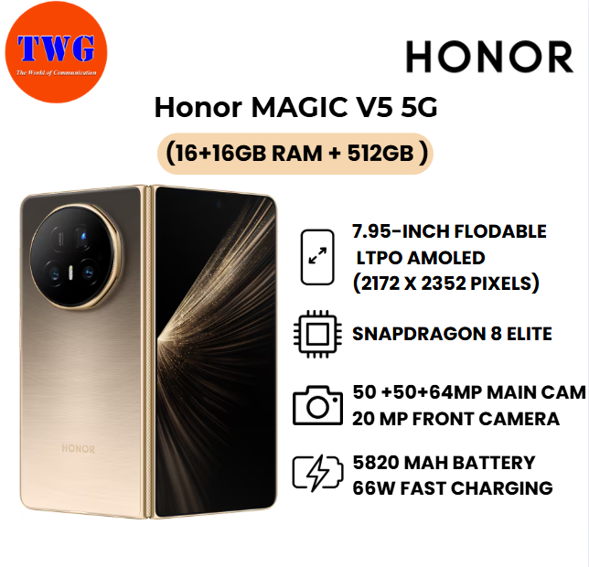 Honor MAGIC V5 5G(16+16, 512GB) DEMO SET 100% ORIGINAL MALAYSIA 