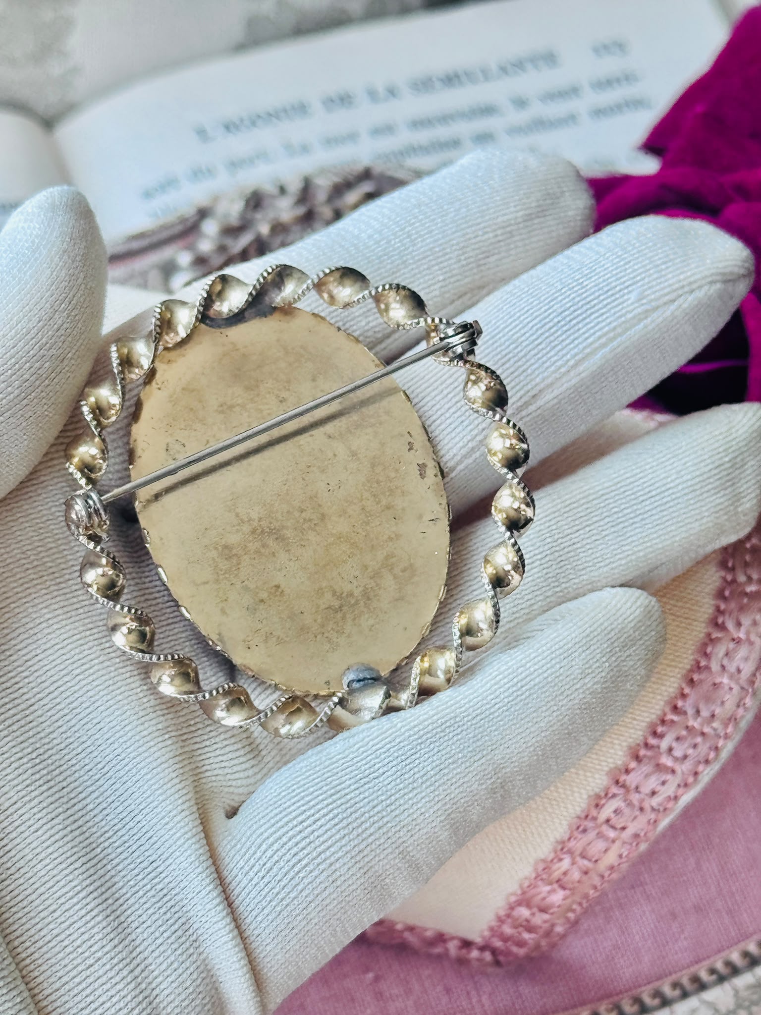 Vintage C.a. 1960s Floral Petit Needlepoint Large Framed Brooch (NZ117）
