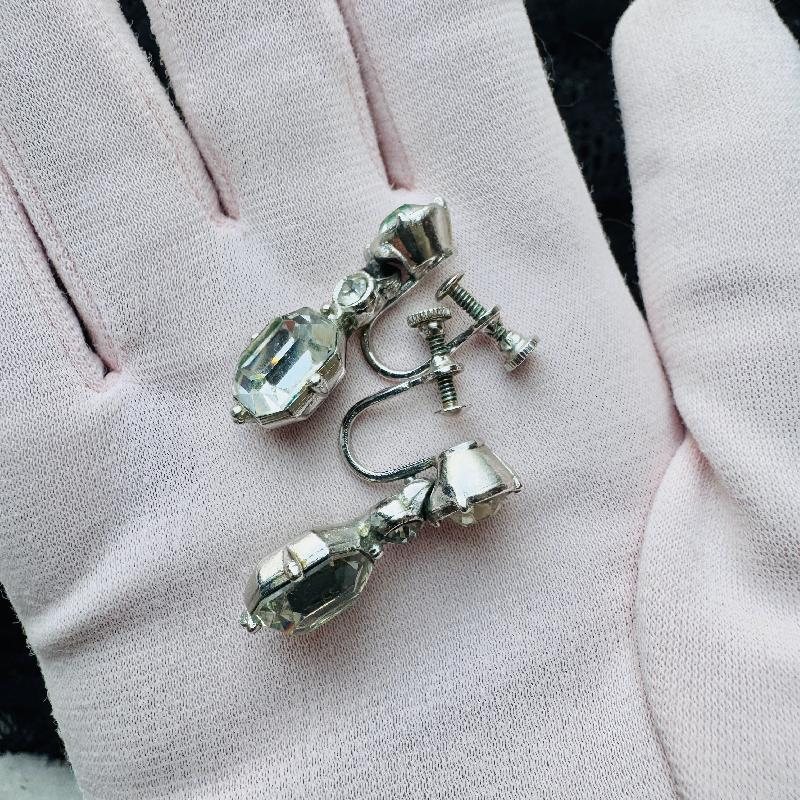 Preview - Vintage 1950s Clear Diamanté Rhinestone Screwback Earrings (MT2253)