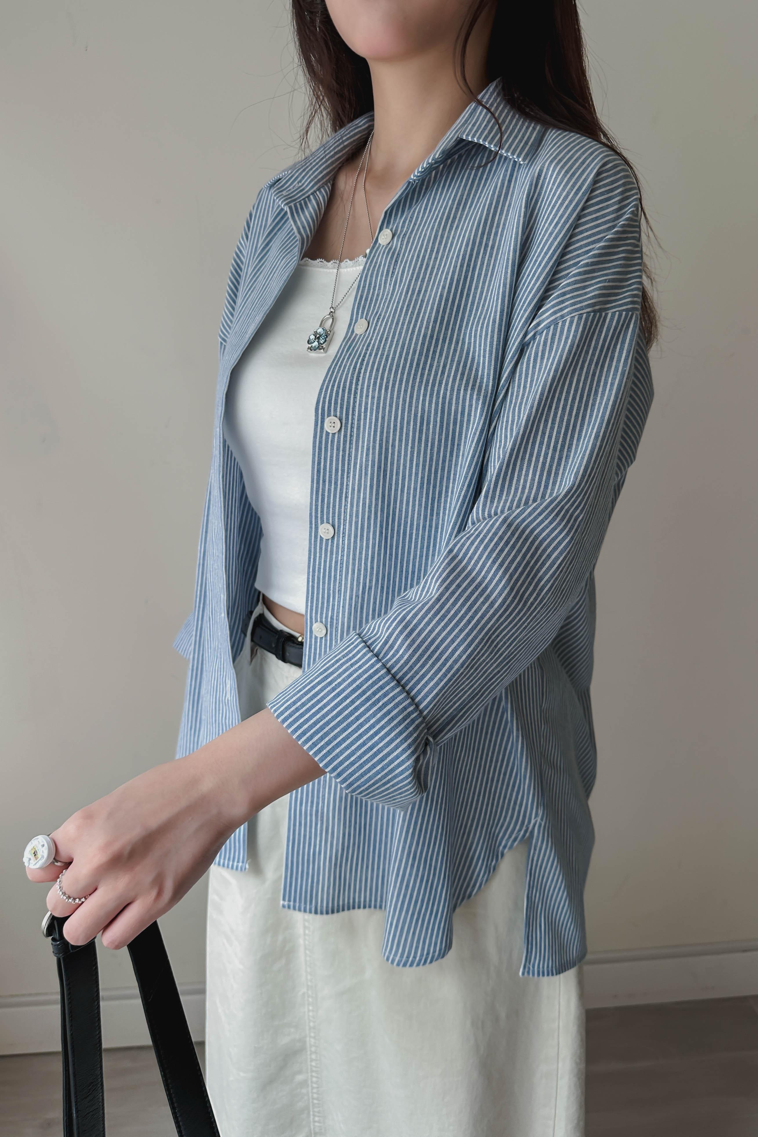 春夏直紋薄襯衫 (兩色入)