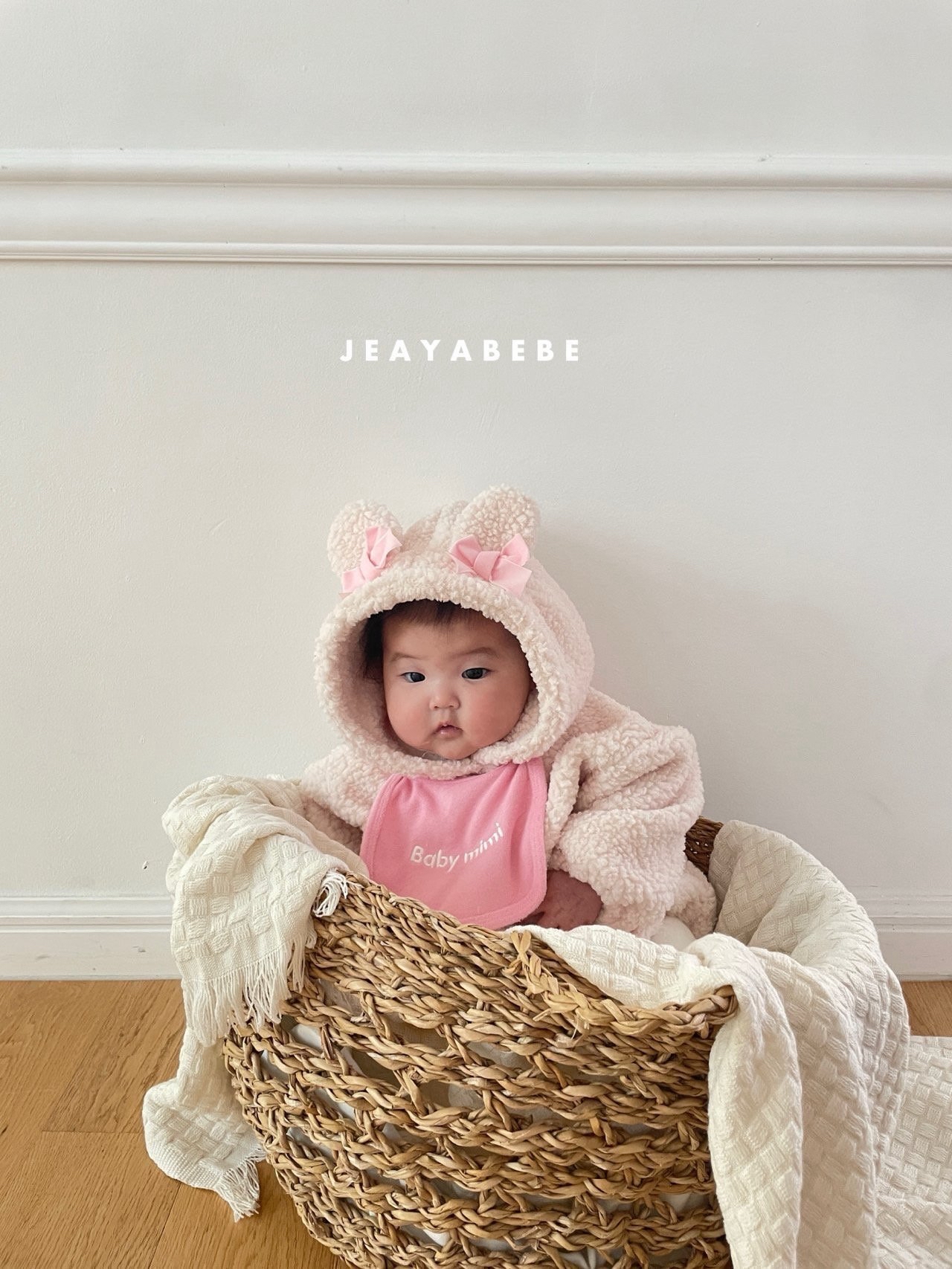 Jeayabebe | Bear Pink set (連身+口水巾)