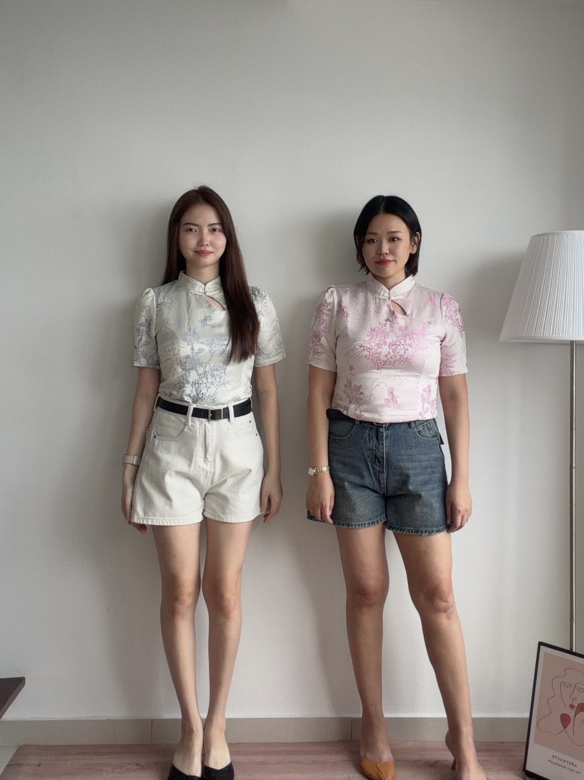 T4469 CNY Embroidery Floral Crop Top - Blue & Pink