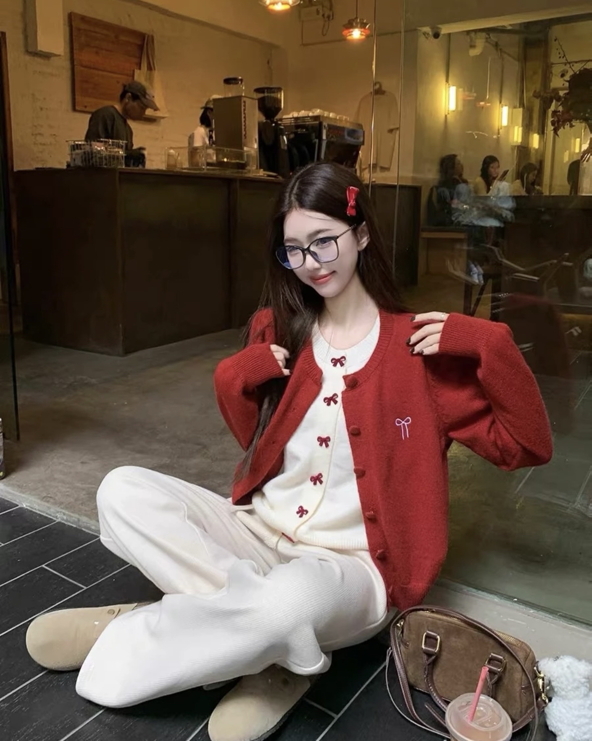 TP452高领红色毛衣假两件