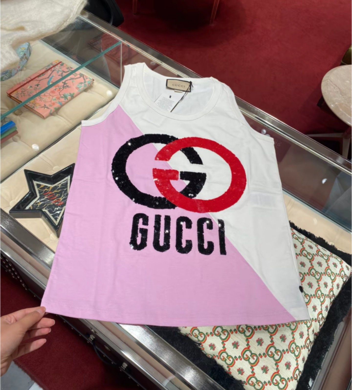 Gucci閃片字母GG logo拼色背心