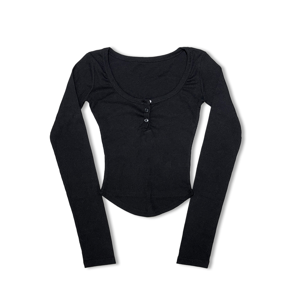 Ribbed Scoop Neck Long Sleeve