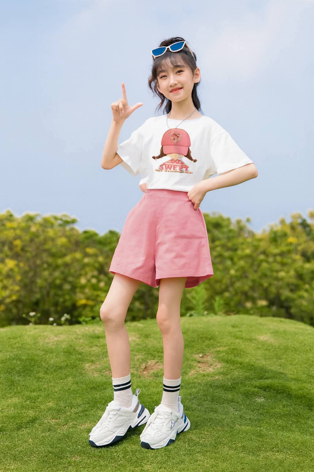 A05 女童粉色多巴胺短袖套装