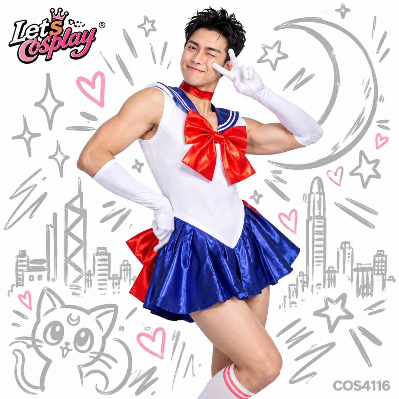 美少女戰士水手服男士搞笑反串成人Cosplay扮演服裝 Sailor Moon服裝,香港現貨Lets Cosplay COS4116