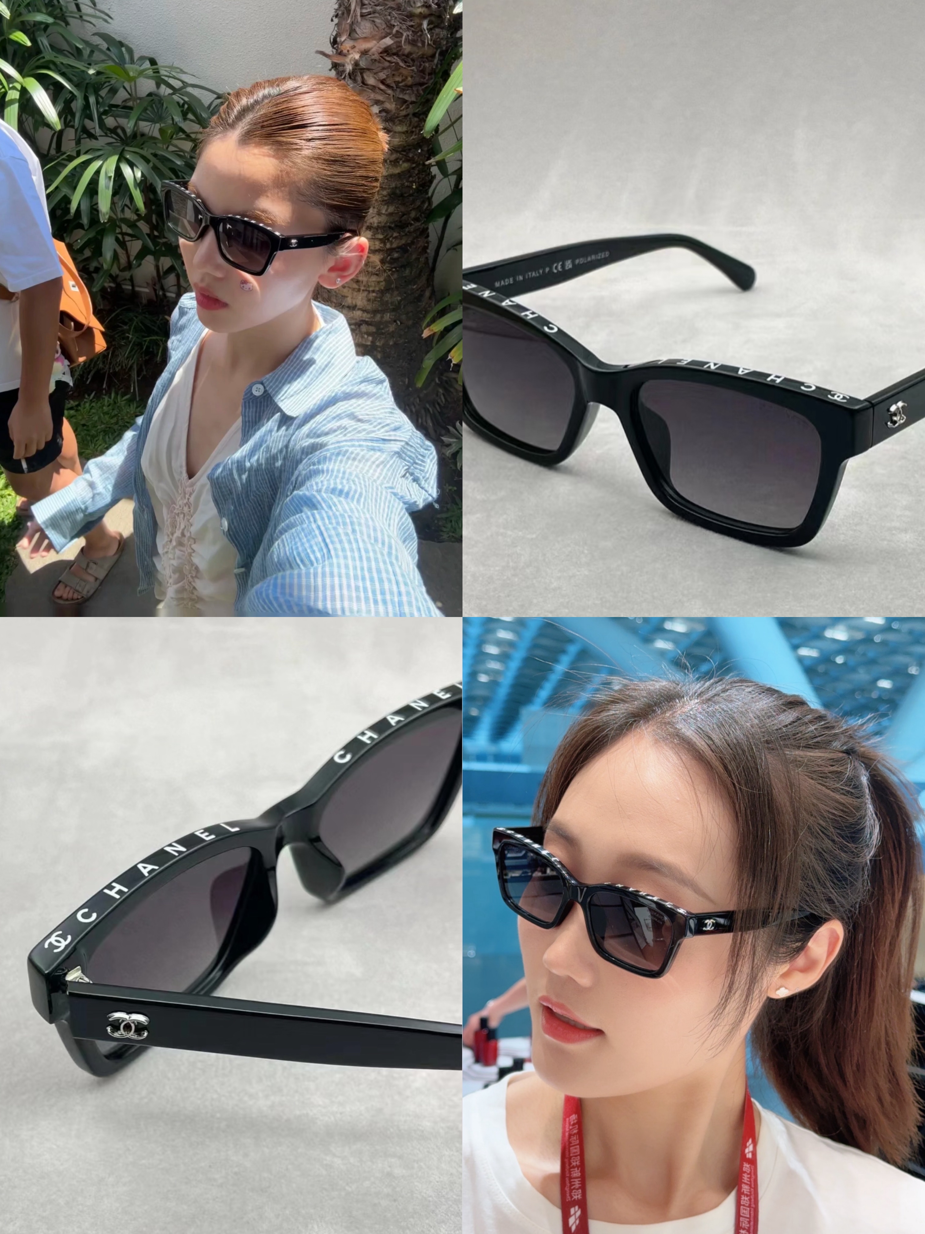 現貨✨🫶🏻Chanel 拼接字母太陽眼鏡 black color