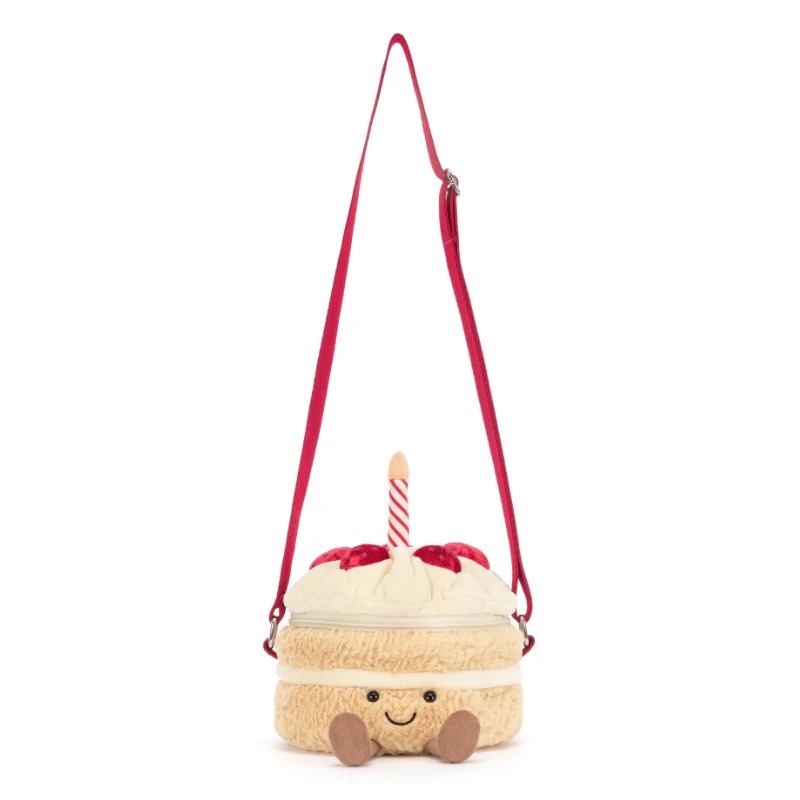 【生日禮物首選】Jellycat Amuseables Birthday Cake bag 生日蛋糕斜揹袋- 軟萌微笑士多啤梨🍓蛋糕＋蠟燭造型