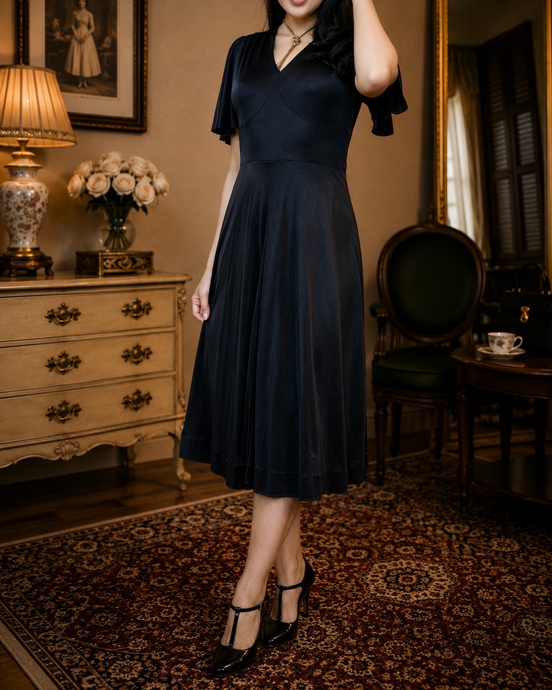 Vintage Micalady Tokyo Jonathan Logan New York 1980s Does 1940s Style Little Black Dress (PP001)