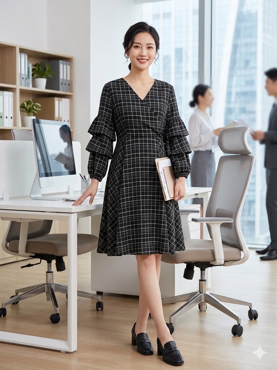 Korea Checkered Dress