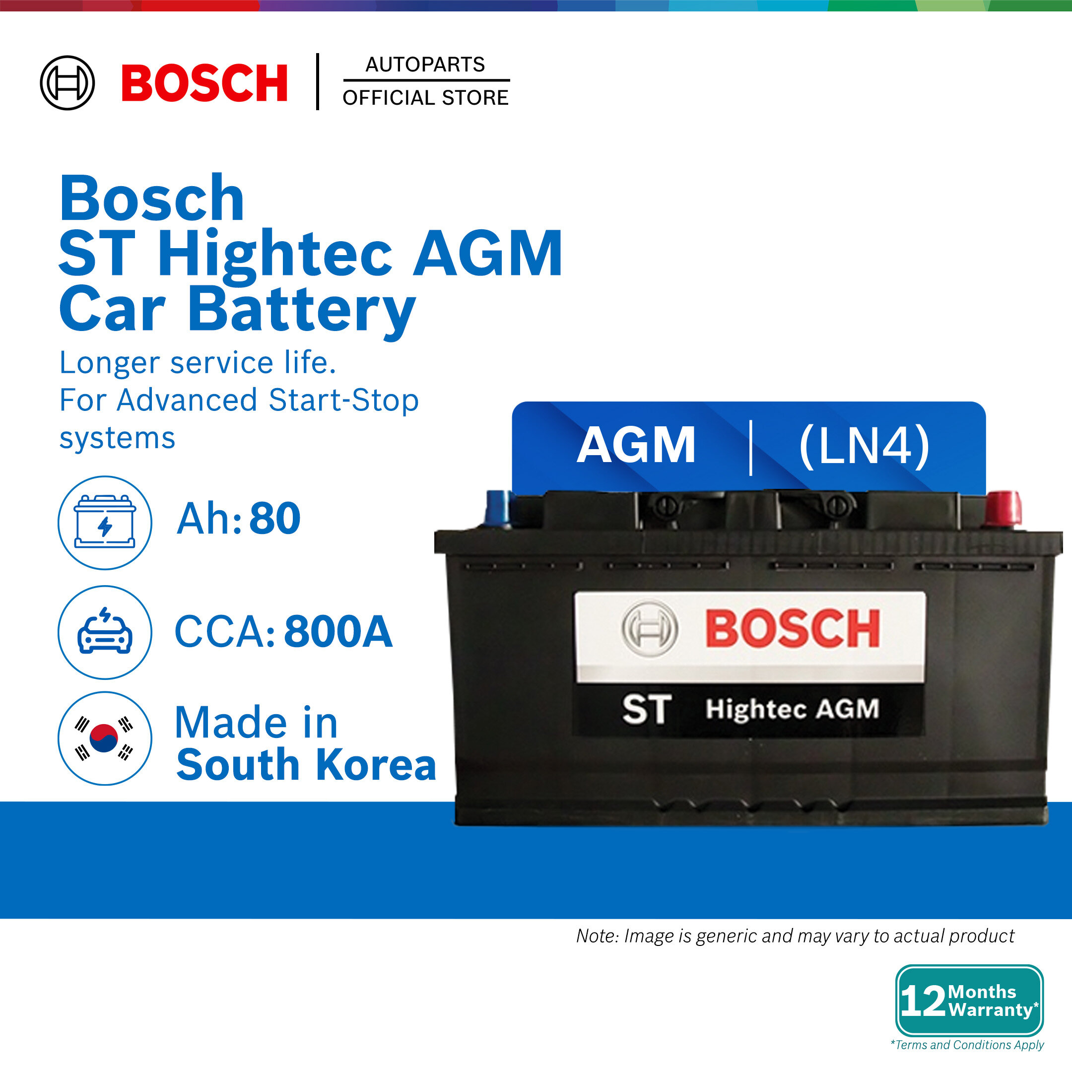 [DELIVERY ONLY] Bosch ST Hightec AGM LN4 DIN80 MF Car Battery (Made in South Korea - 12-month Warranty)