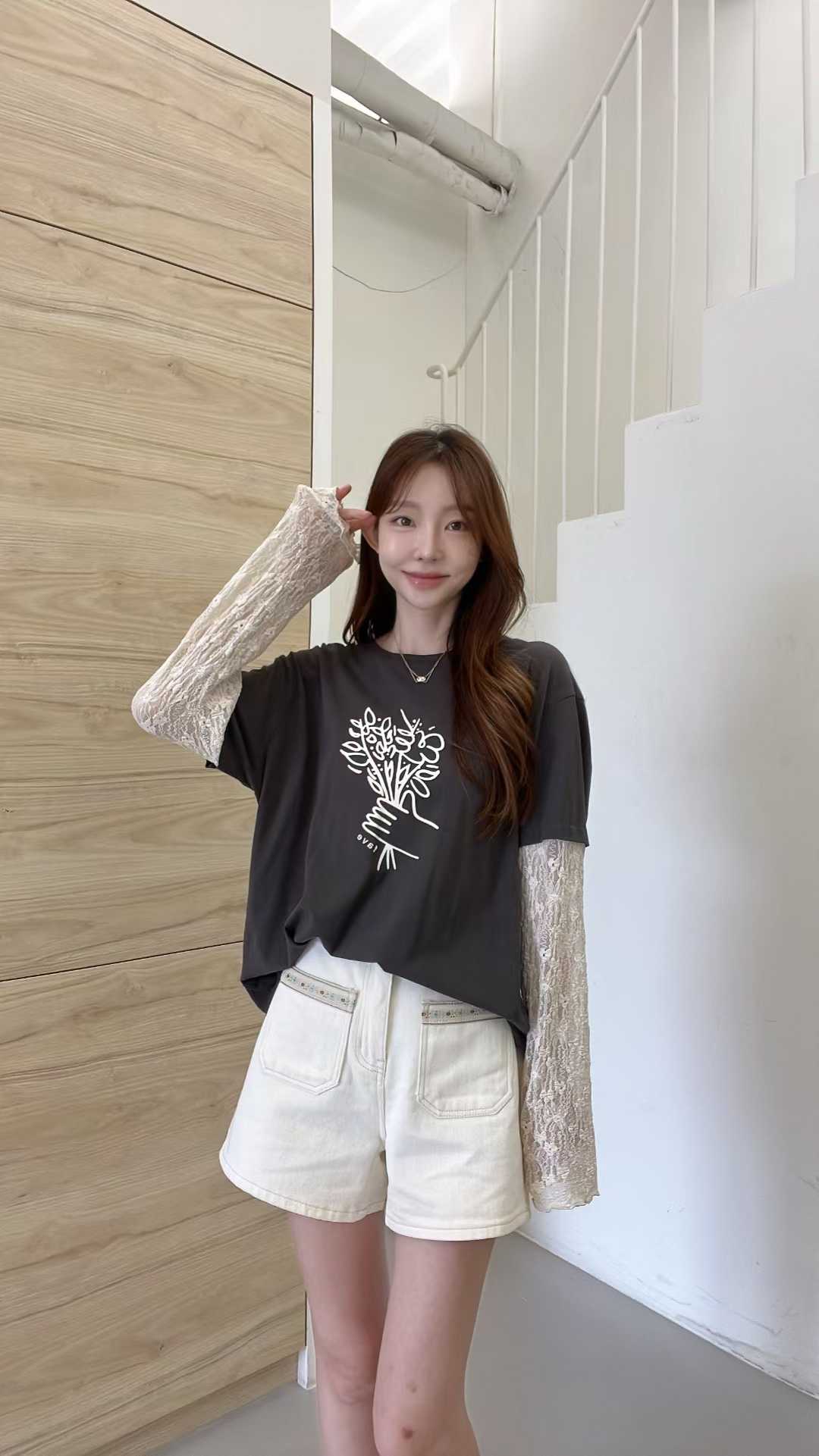 FV20_04 LACE袖花花TEE (3色)