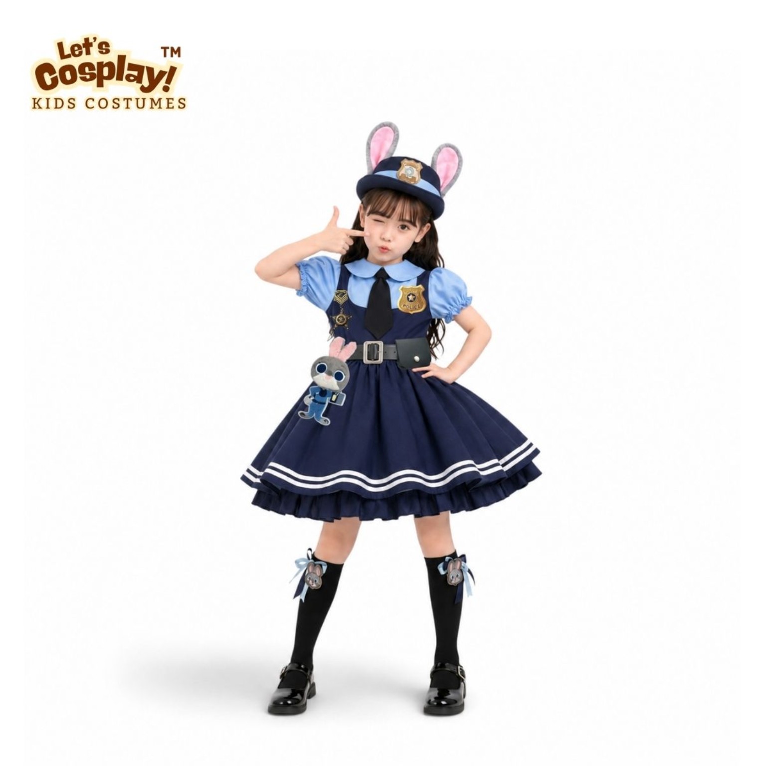 兒童朱迪警察兔主題Cosplay短袖連身裙套裝｜警察兔角色扮演服