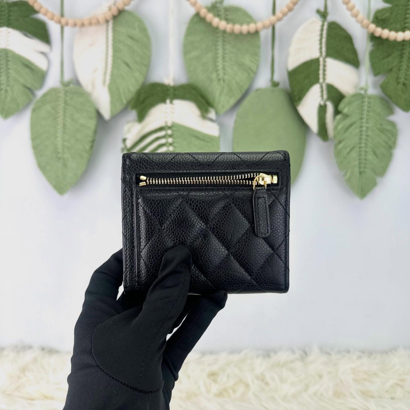 CHANEL 🤍PRE OWNED 黑金荔皮牛皮三摺銀包 晶片款 全套有單🖤