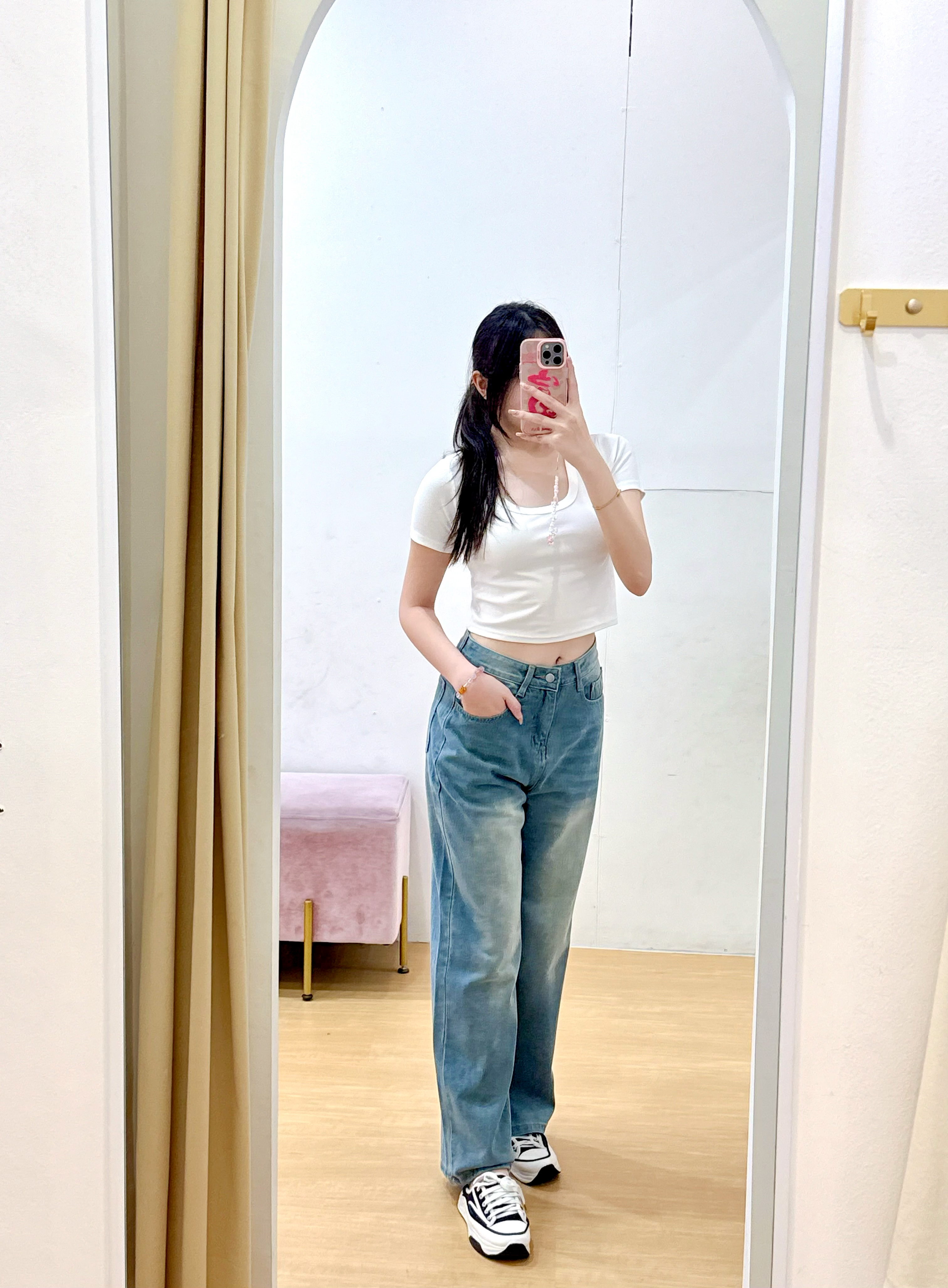 复古水洗牛仔直筒阔腿长裤 R2932