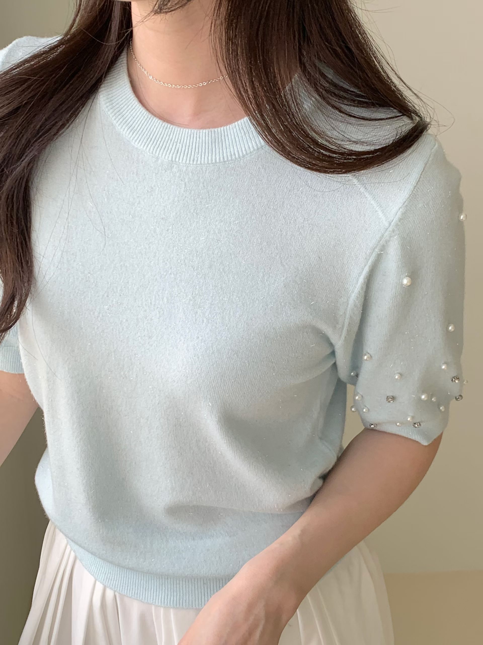 CT4 珍珠袖針織Top