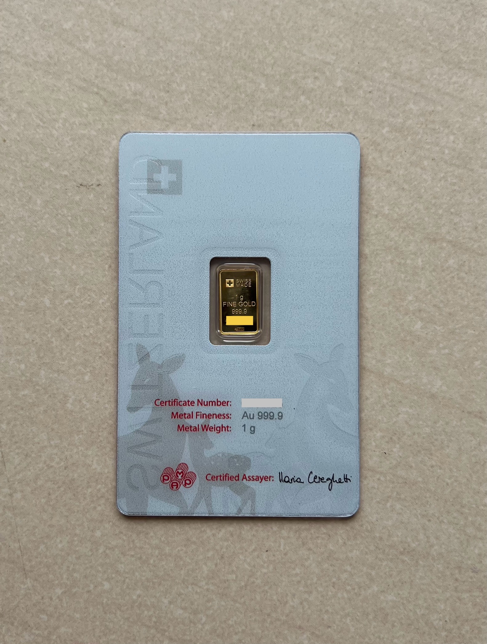 (SN:3525)PAMP Reindeer 1g Europe🇨🇭Swiss Gold bar Emas 999.9