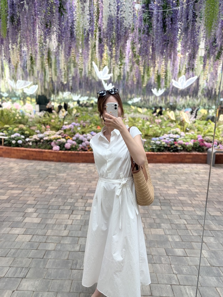 Elasticated Waist Shirt Dress (White)