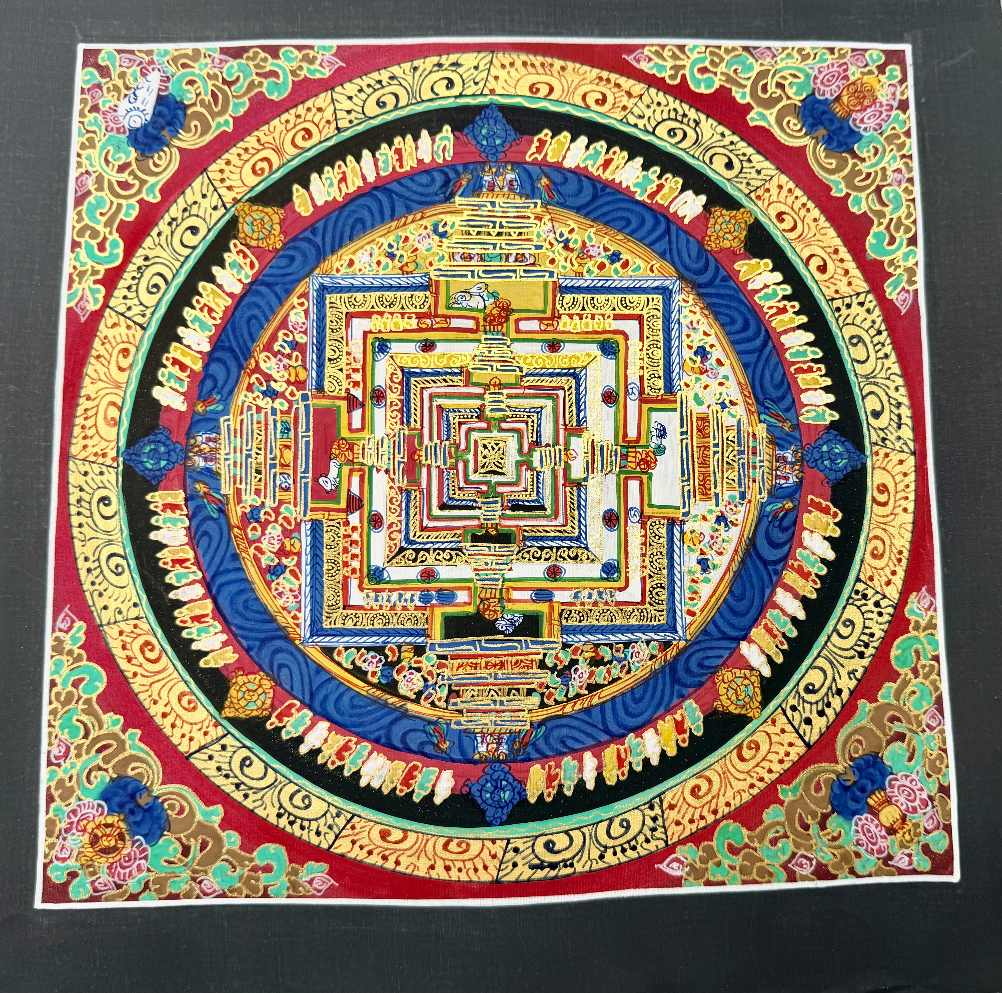 #14 尼泊爾三大廟加持手繪唐卡～壇城唐卡（菩薩居所） ，約37cm 外，內27