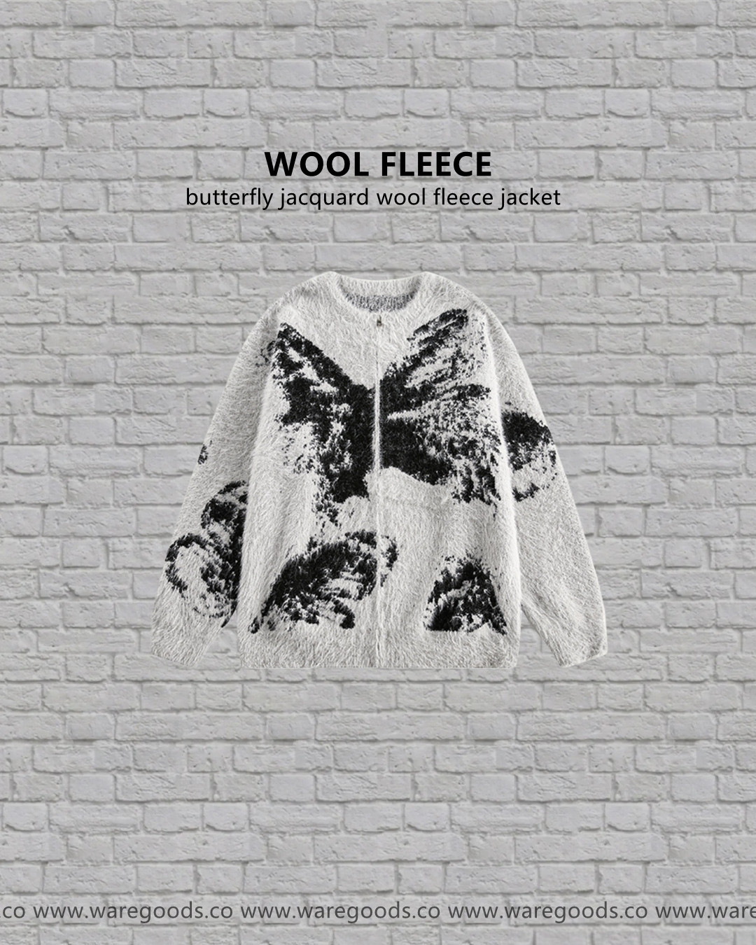 W2408蝴蝶提花海馬毛拉鍊外套