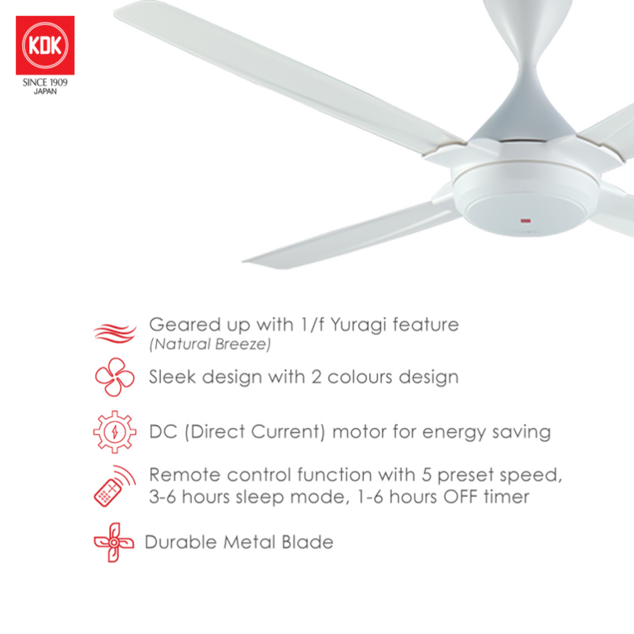 KDK 56" 4-Blade DC Motor Ceiling Fan K14TE-WT (White)