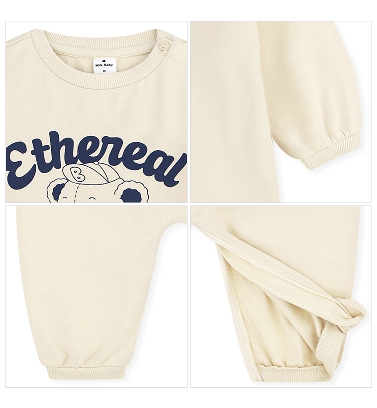 🍁預訂 韓國直送🍁🇰🇷Milk Baby兩色小熊字母印花寬鬆長袖連身服