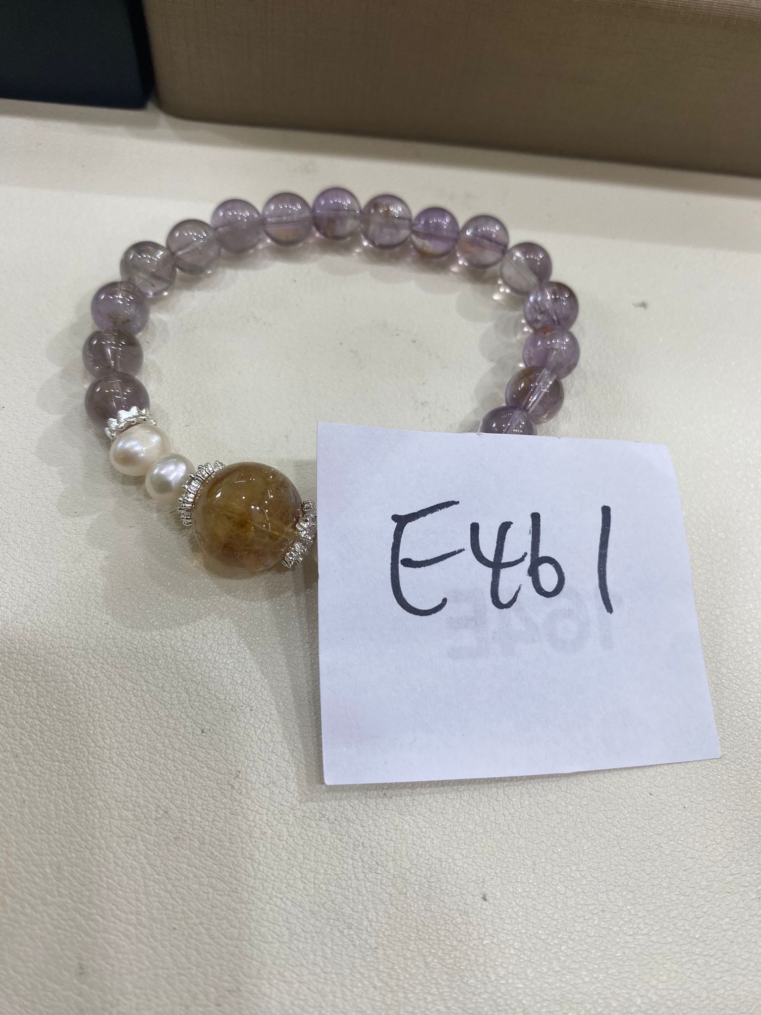 E461 紫水晶拼黃水晶珍珠DIY手串 8mm 