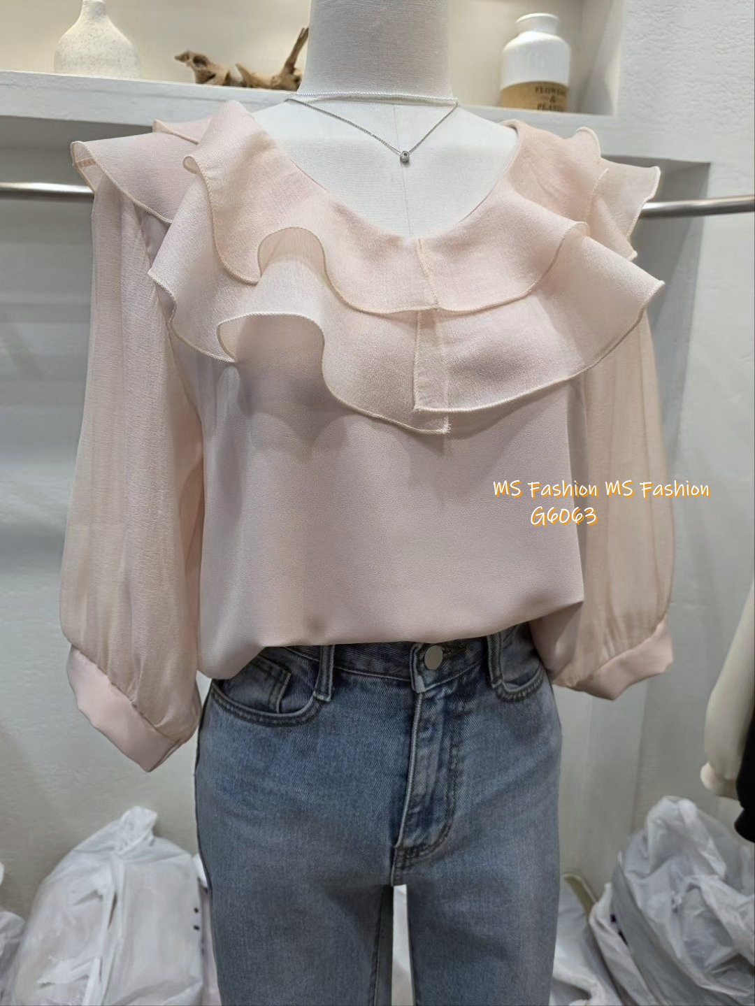 G6063 韓國🇰🇷靚料雙層ruffle top