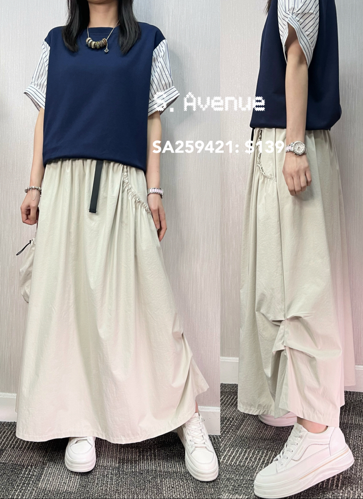 SA259421: 橡筋腰軍扣不規則長裙