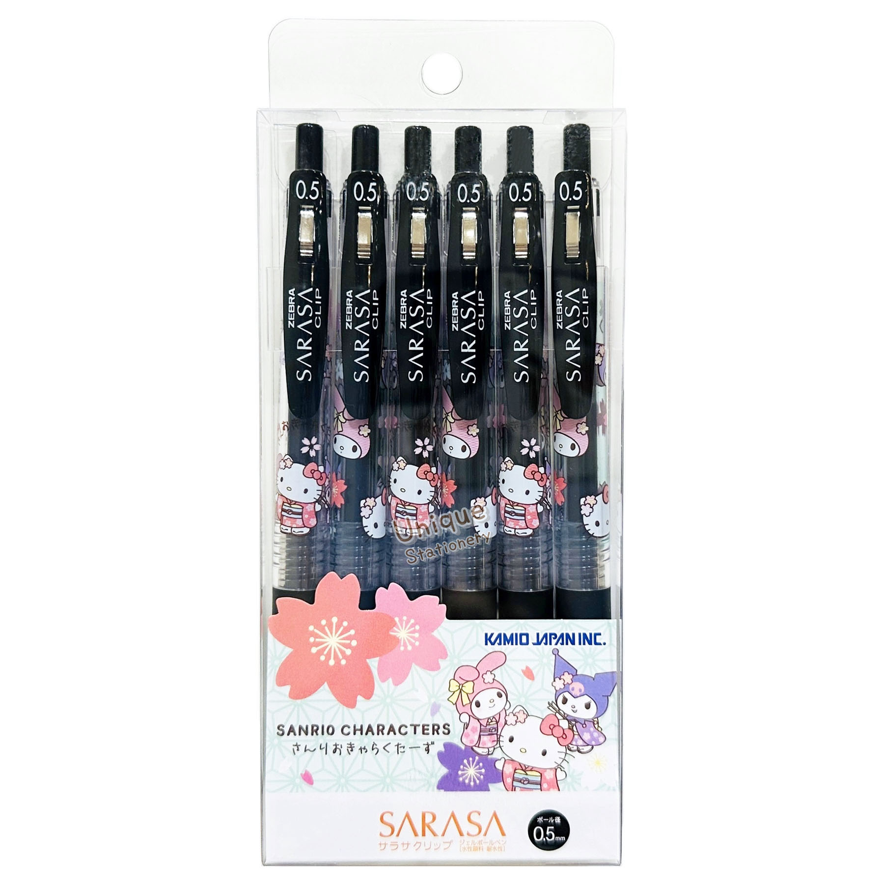 現貨｜【一套6枝】Sanrio Characters 日本製 Zebra SARASA CLIP 0.5mm 黑色 啫喱筆 套裝 (Hello Kitty / My Melody / Kuromi 231183)