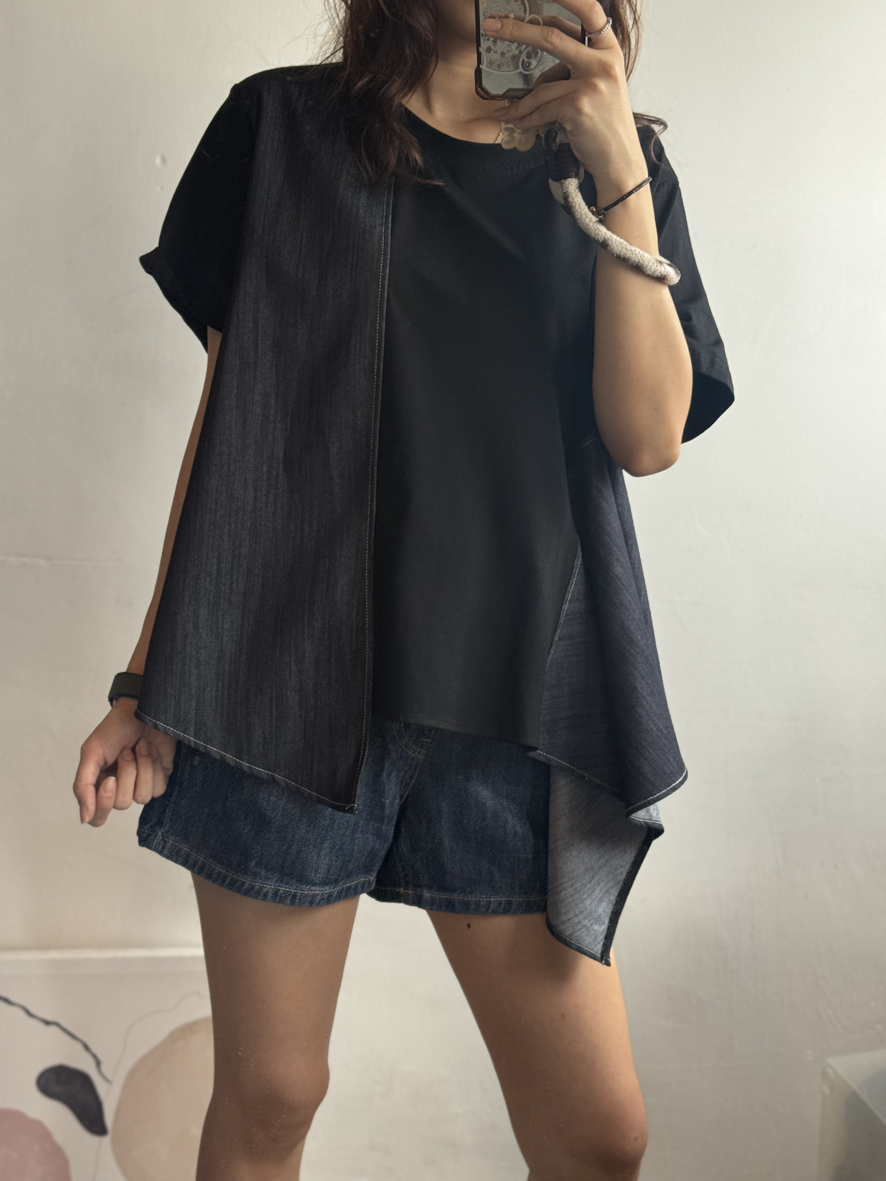 Cotton 拼牛仔傘Top