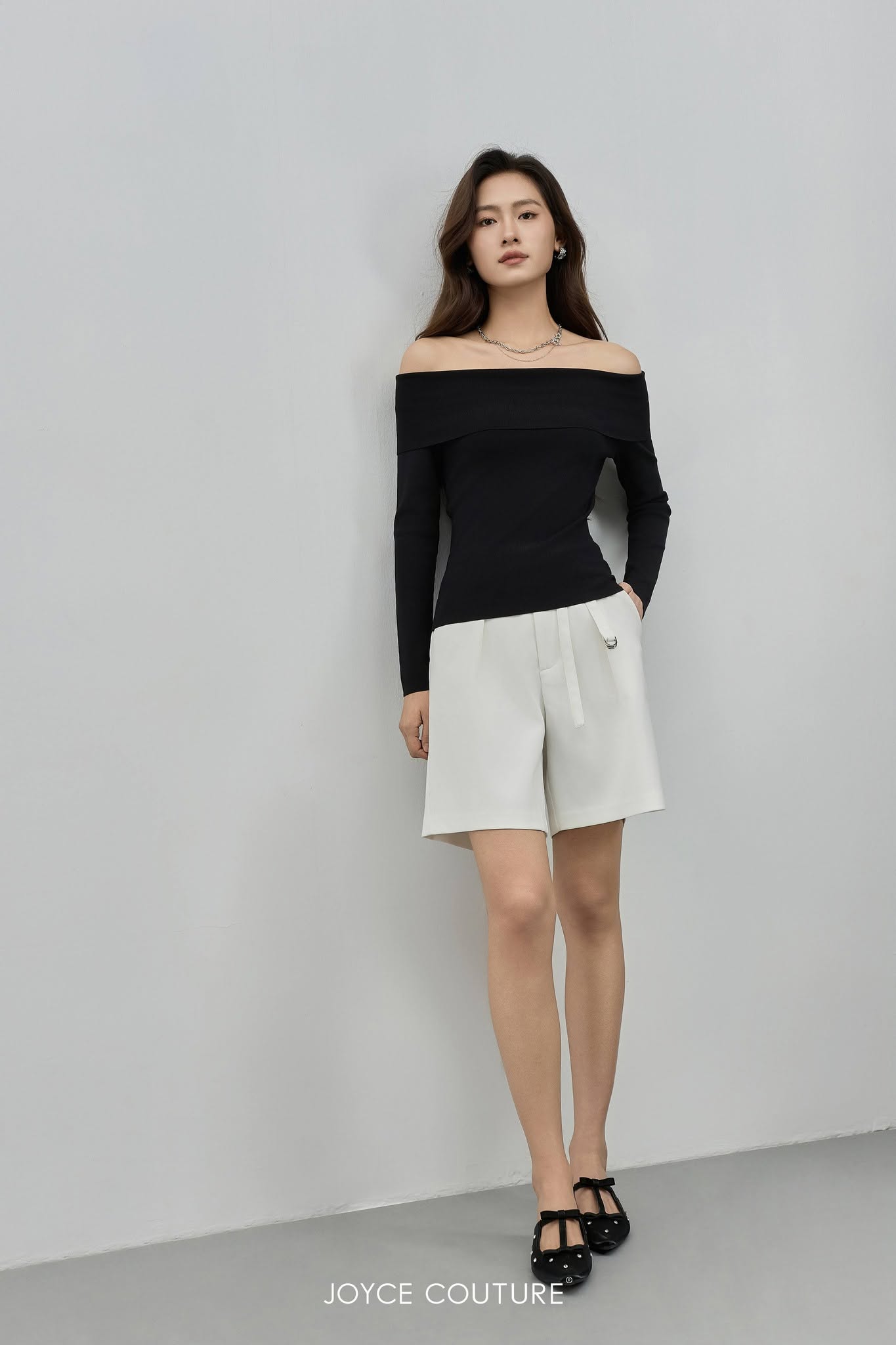 一字肩长袖上衣 T0697