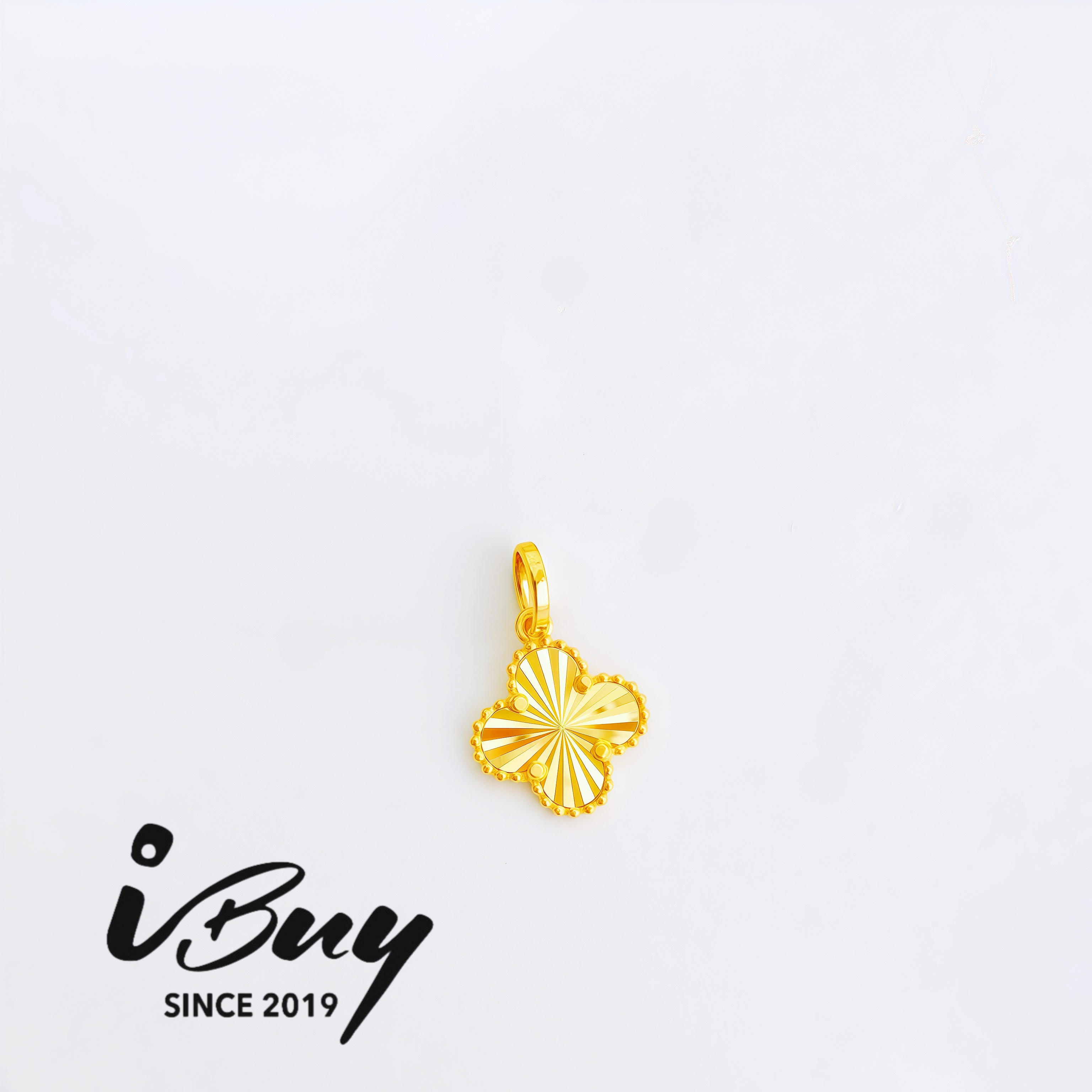 916 GOLD 8MM FULL GOLD VCA PENDANT (THIN) 916 金 8MM 珠边镭射四叶草吊坠（薄）