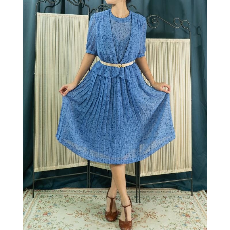 Vintage Polka Dot Faux Twin Pleated Summer Dress(MT1608-171)