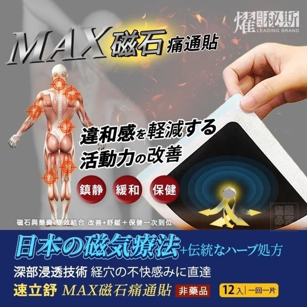 ＜限時預購＞台灣燿秘斯速立舒 MAX 磁石痛通貼 (一盒12入) TW260626S01 《30/6截單，預計8月下旬到港》