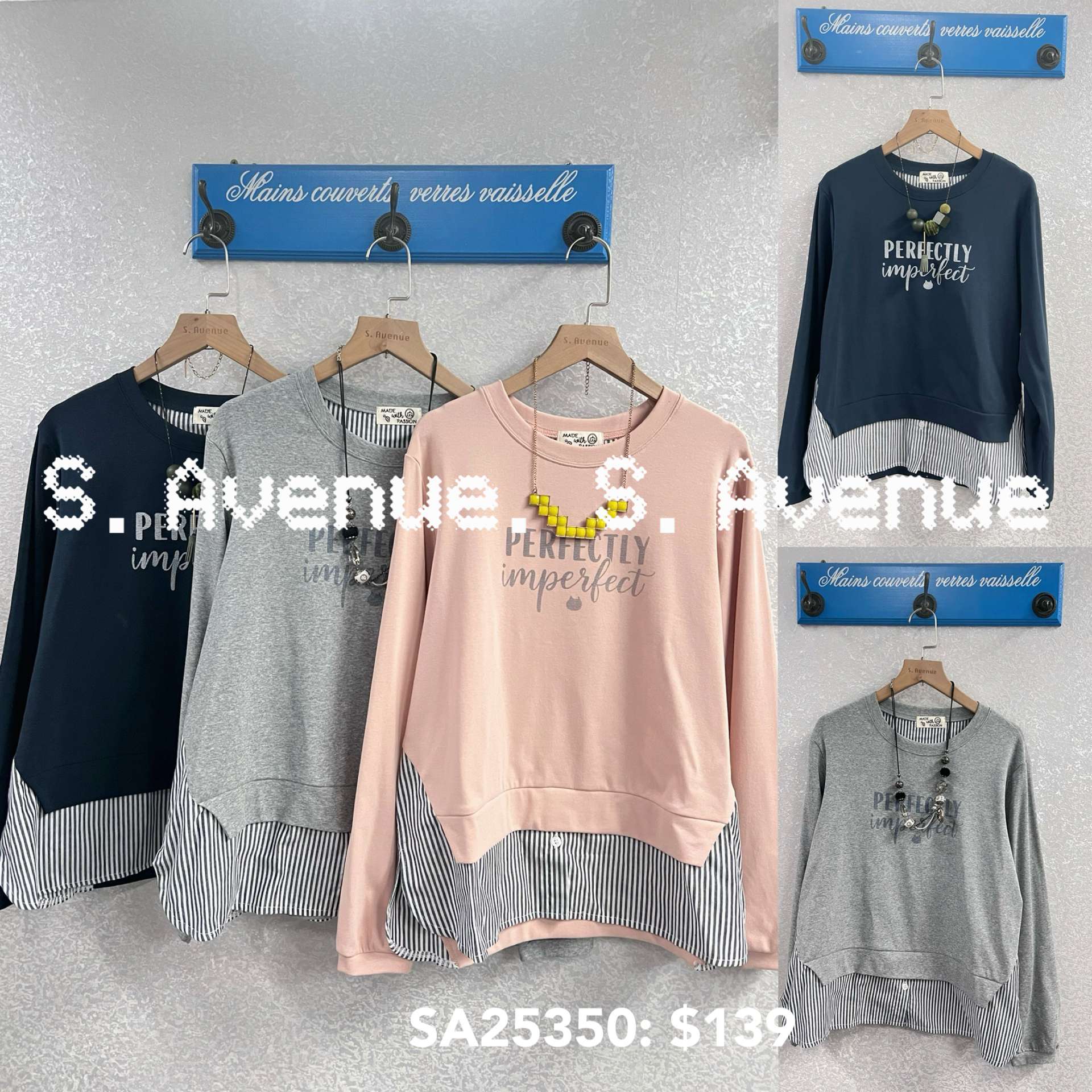 SA25350: 長袖英文字下直條tee