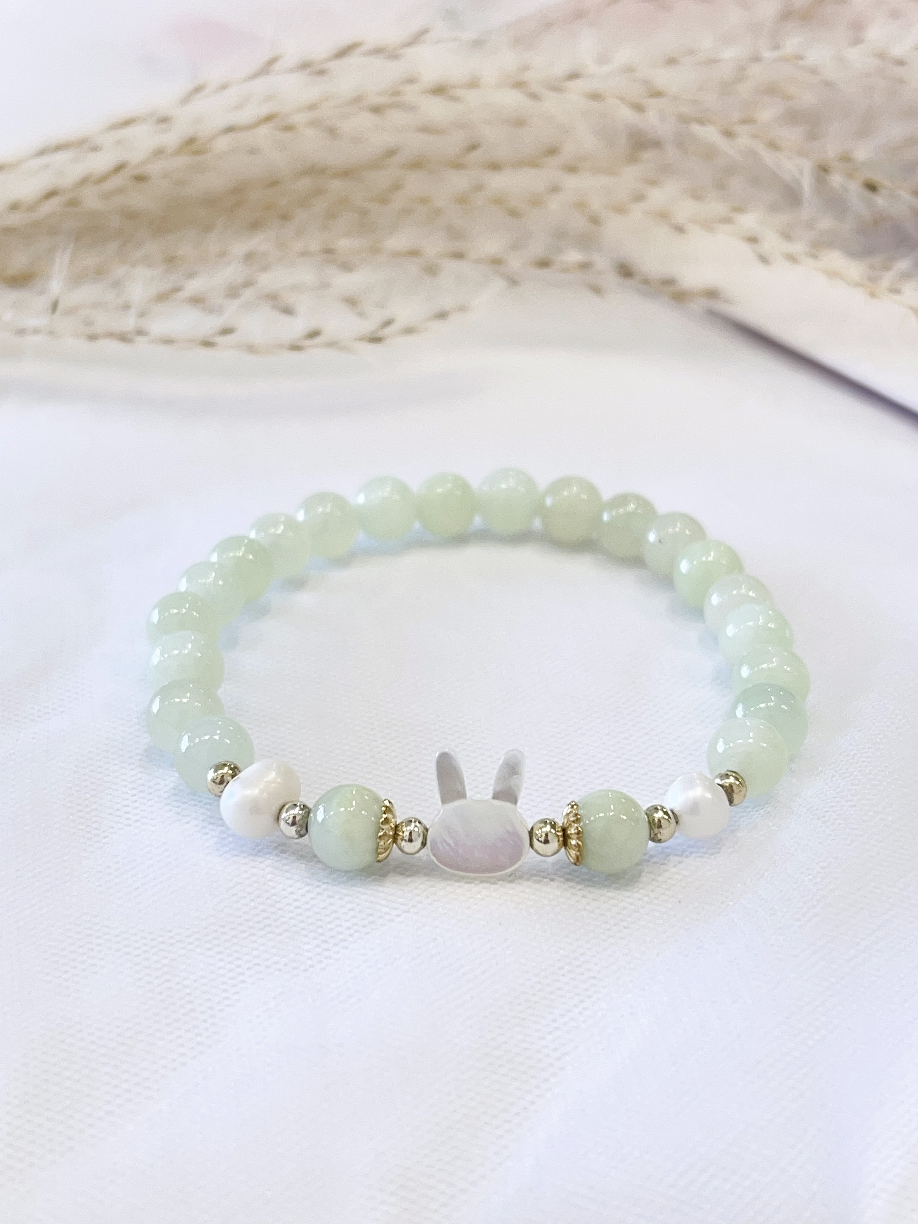 💚 奶盖葡萄石 × 淡水珍珠 Prehnite & Freshwater Pearl | 6mm