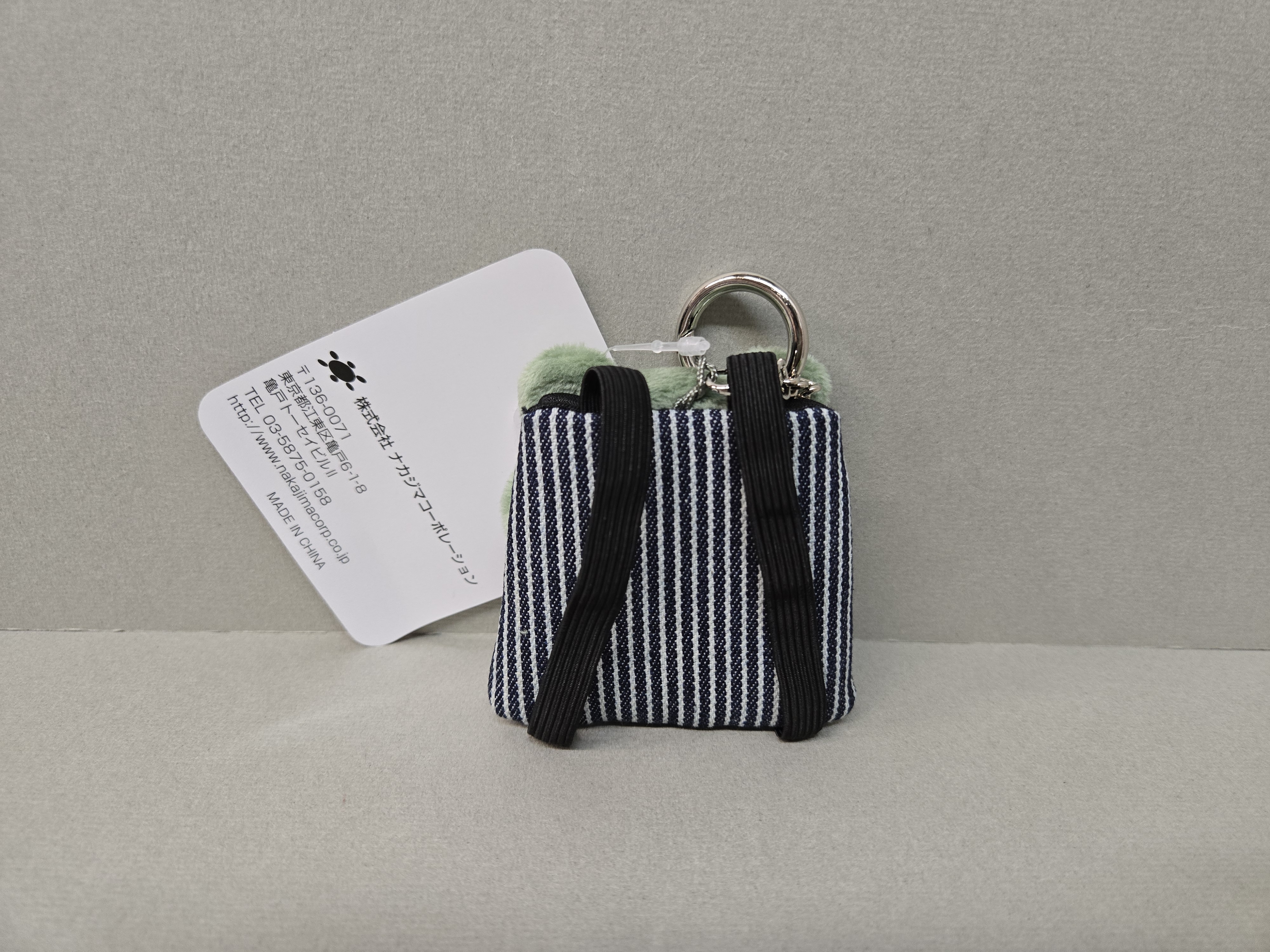 Pickles藍色白直條牛仔布綠色青蛙頭背包掛飾(可以公仔用及人用掛飾）