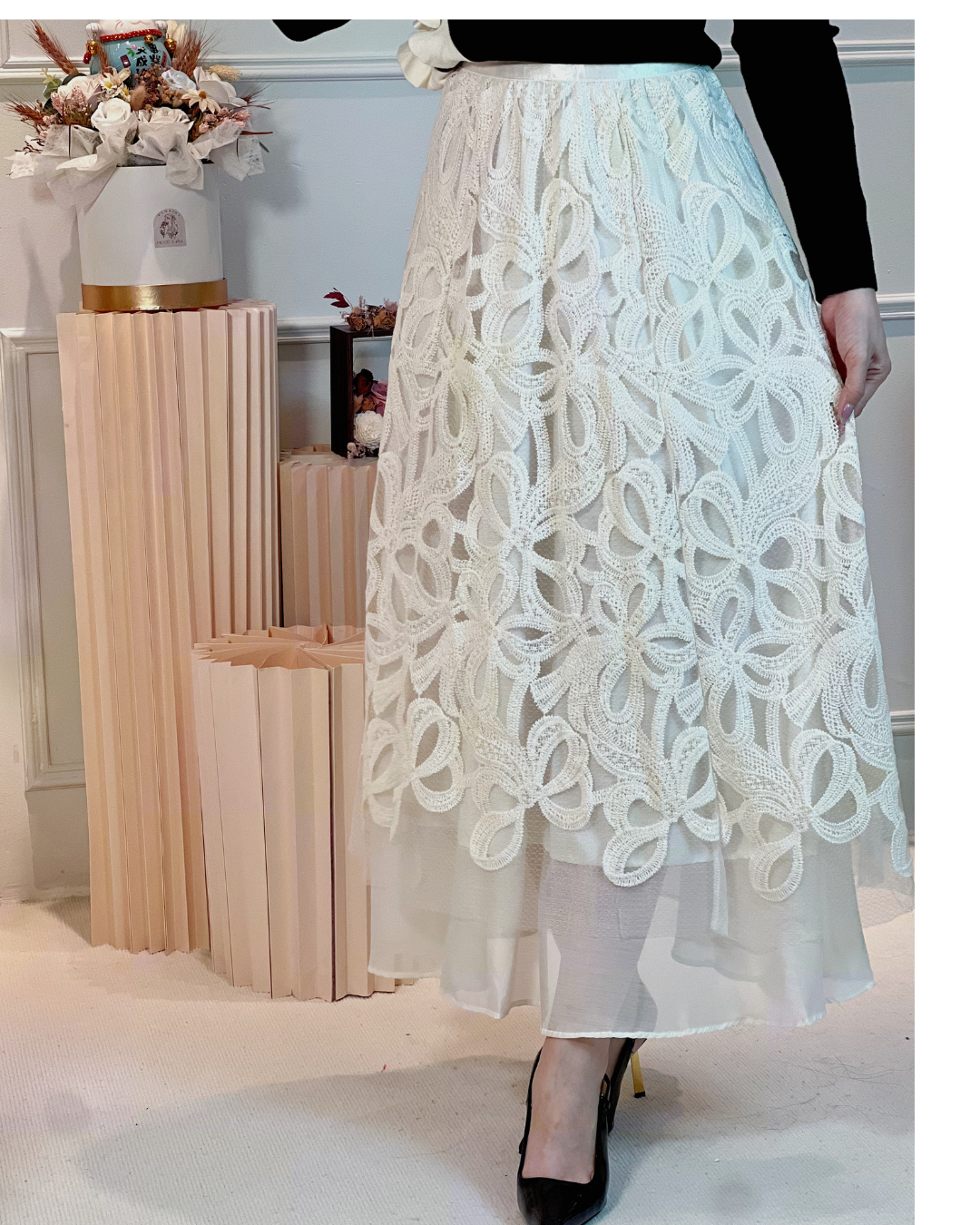 5112 Lyuba Floral Mesh Lace Skirt 