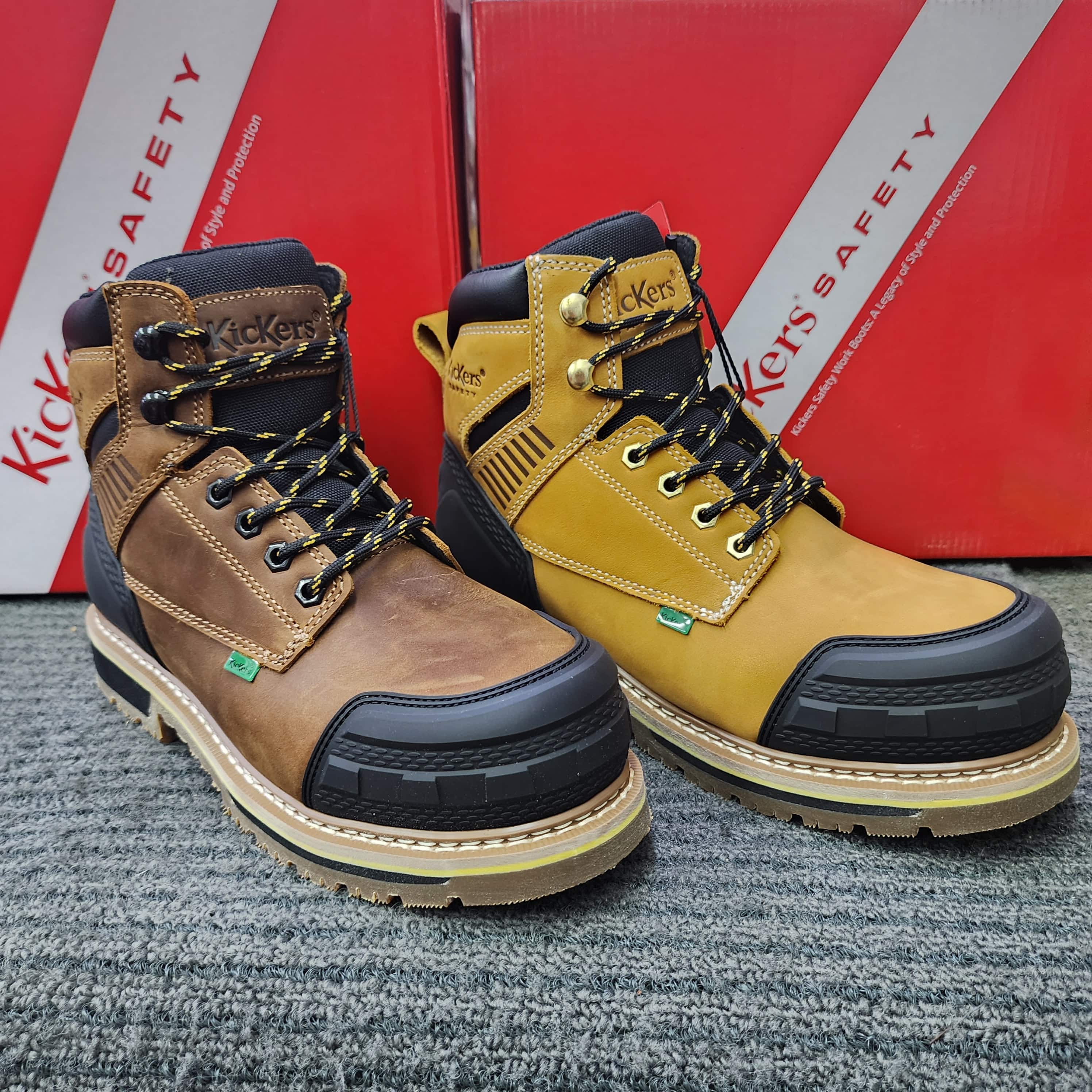 KicKers Safety Shoes 2986 Mid cut Lace Up Camel Dark Brown Leather Goodyear Welt Stiching