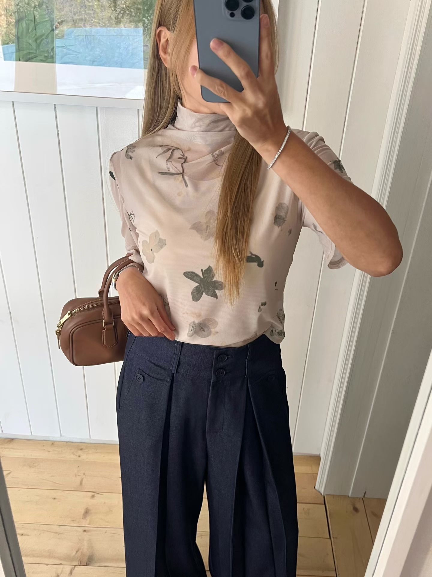 B2 復古印花透紗疊穿 T