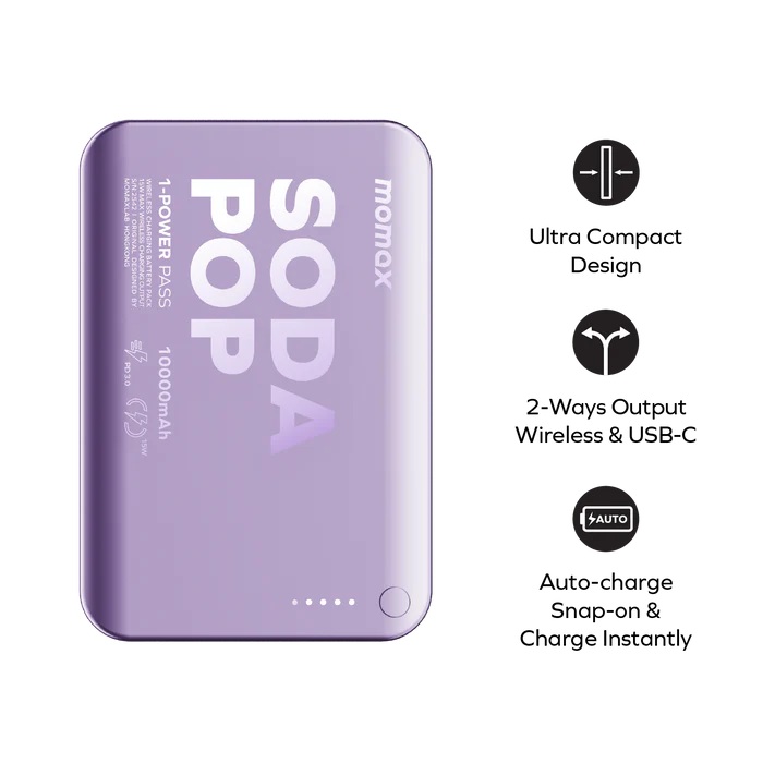 Momax 1-Power Pass 10000mAh 磁吸流動電源 (CCC 認證)